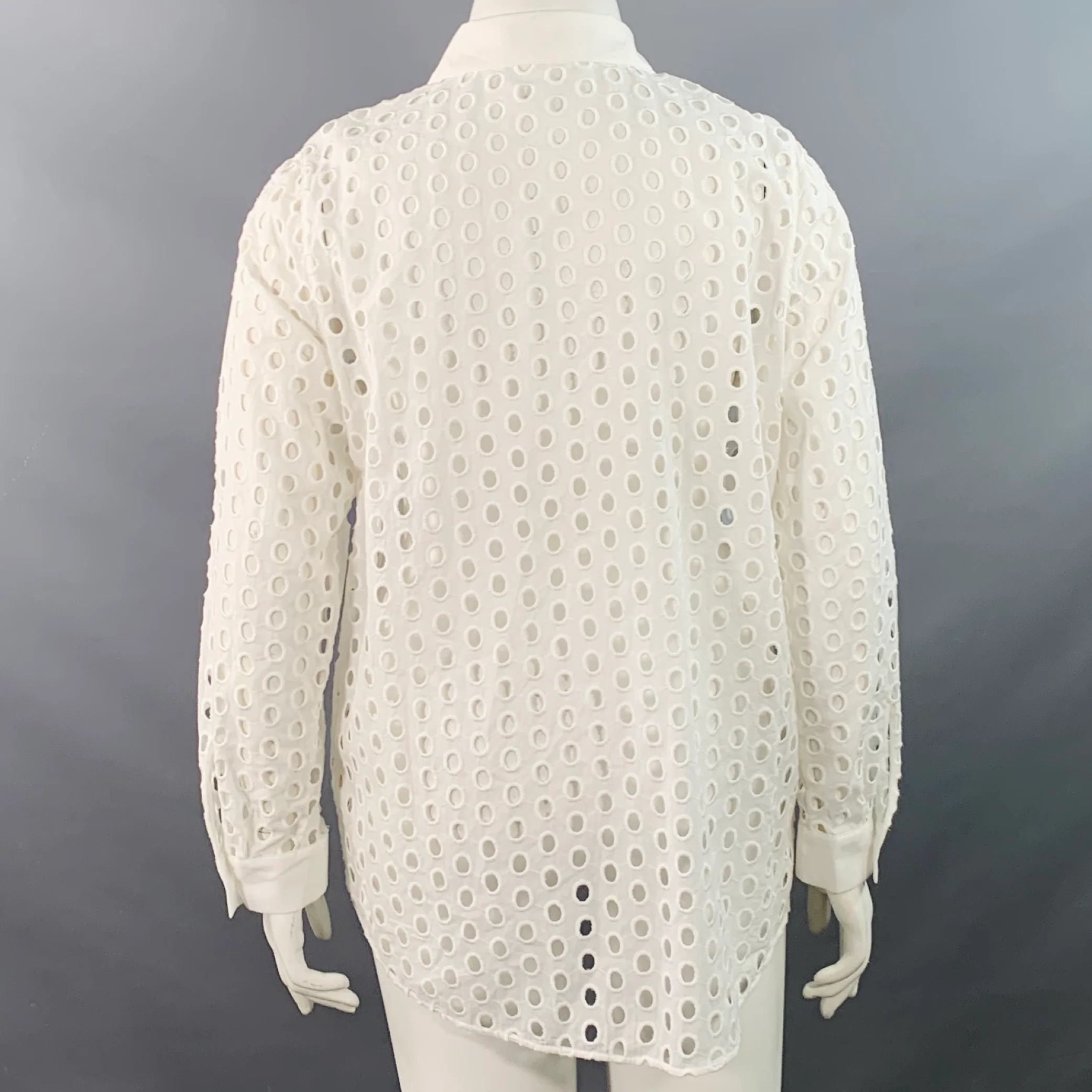 L'AGENCE Size L White Cotton Eyelet Button Up Shirt - Image 4