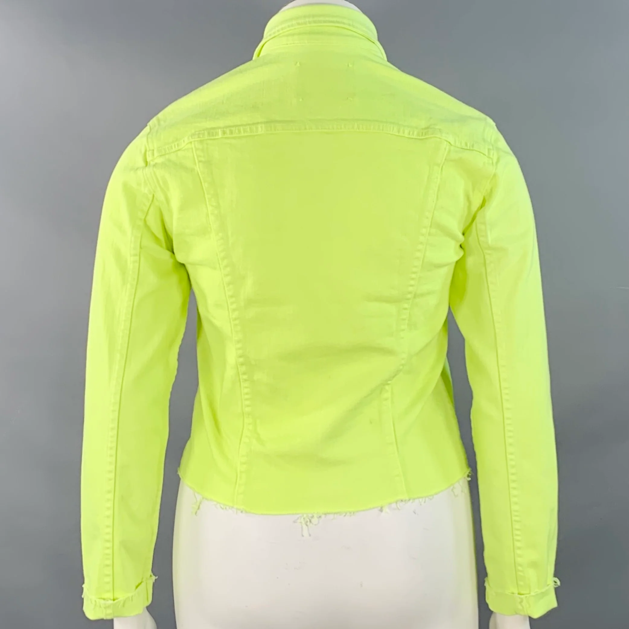 L'AGENCE Size L Yellow Neon Cotton Blend Twill Raw Edge Jacket - Image 4