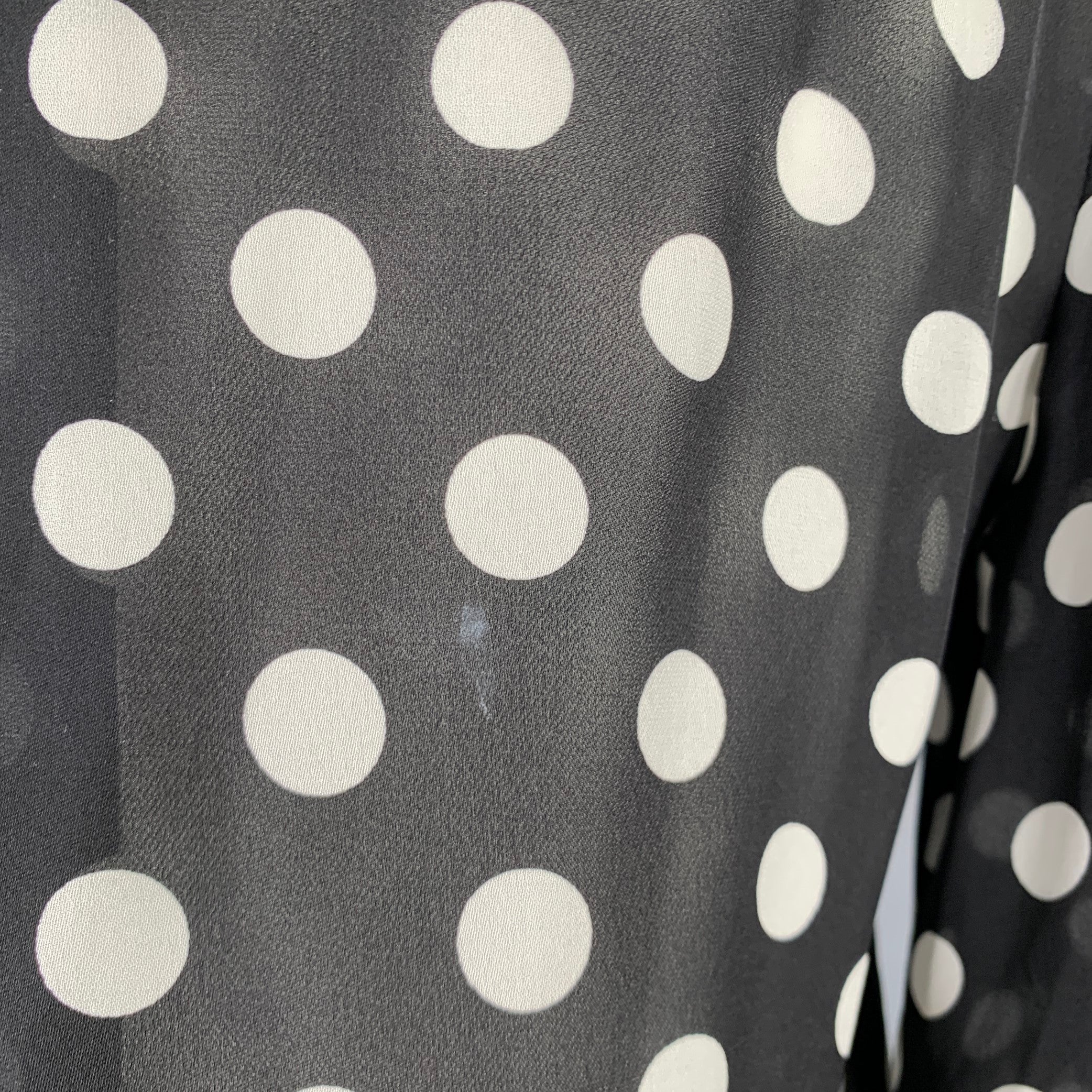L'AGENCE Size S Black White Silk Polka Dot Open Collar Blouse - Image 5