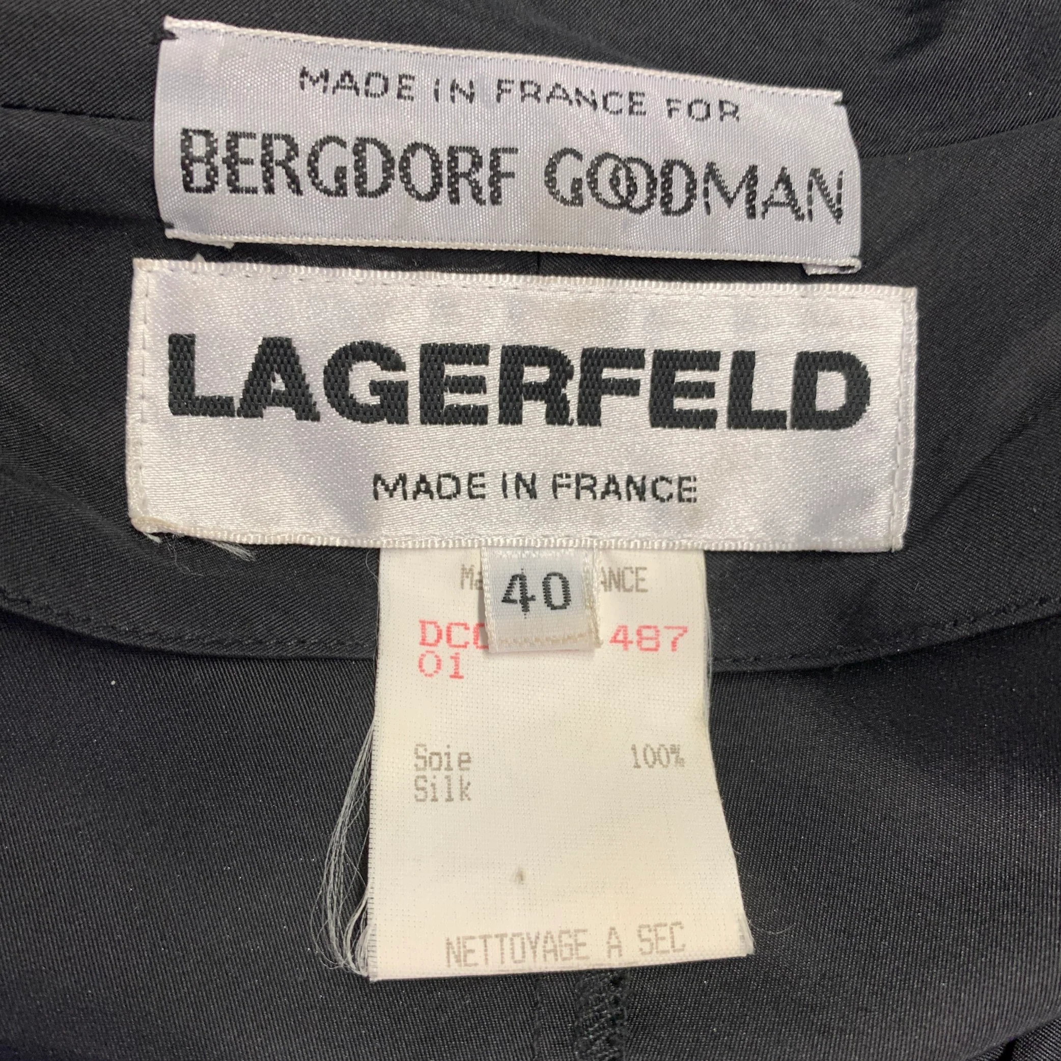 LAGERFELD Size 8 Black Silk Coat - Image 6