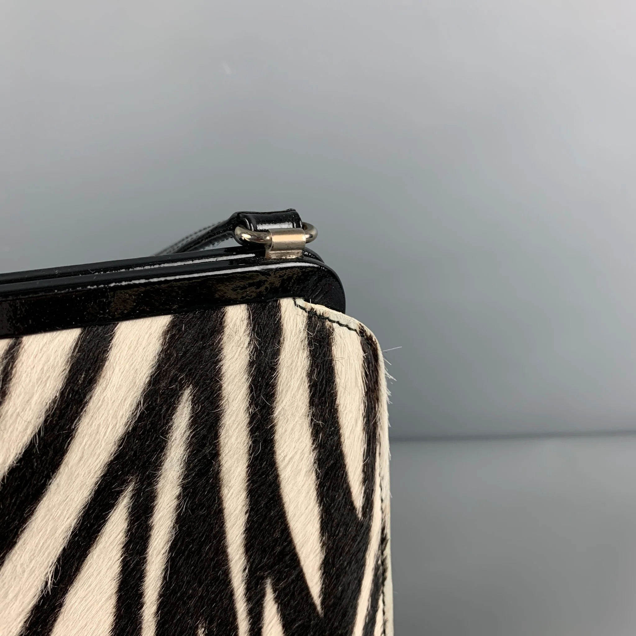 LAMBERTSON TRUEX Black White Zebra Pony Hair Top Handles Handbag - Image 6