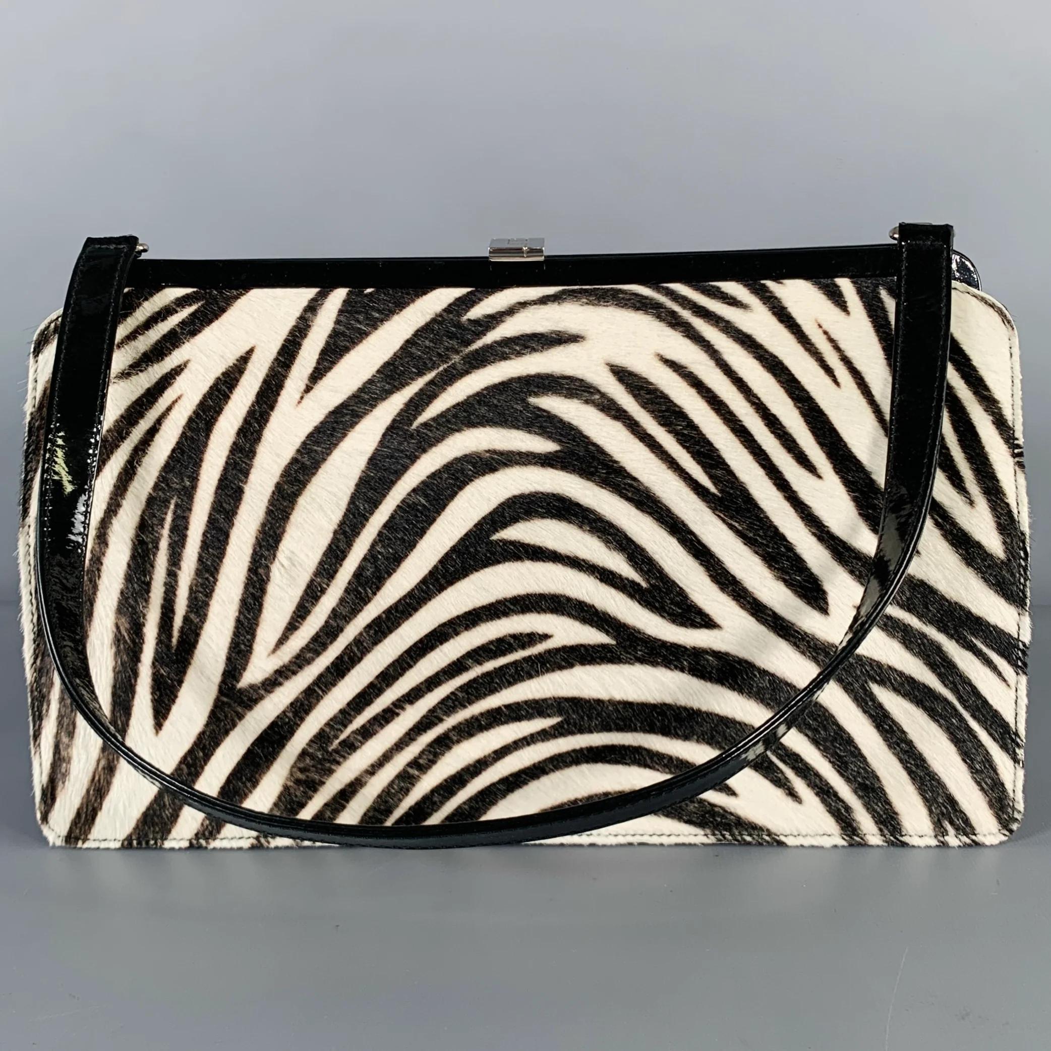 LAMBERTSON TRUEX Brown White Zebra Print Camel Hair Handbag