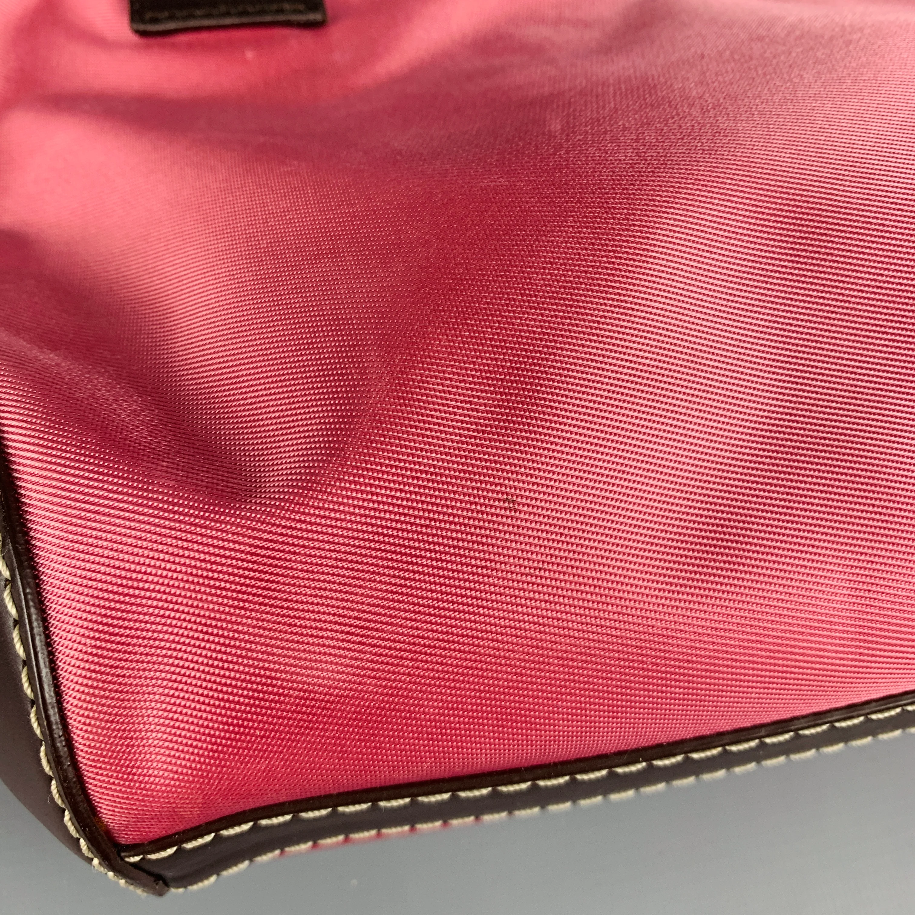LANCEL Pink Brown Leather Trim Nylon Mini Handbag - Image 9