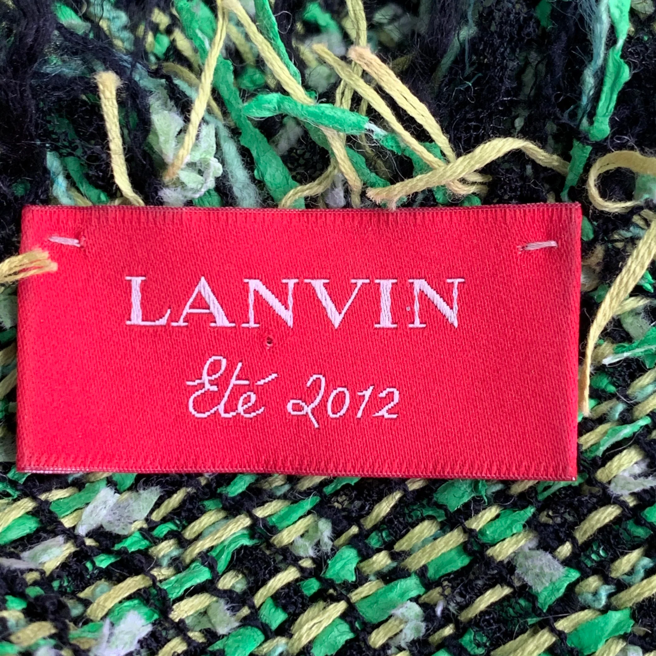 LANVIN 2012 Size 4 Green Black Cotton Blend Boucle Short Sleeve Skirt Set - Image 6