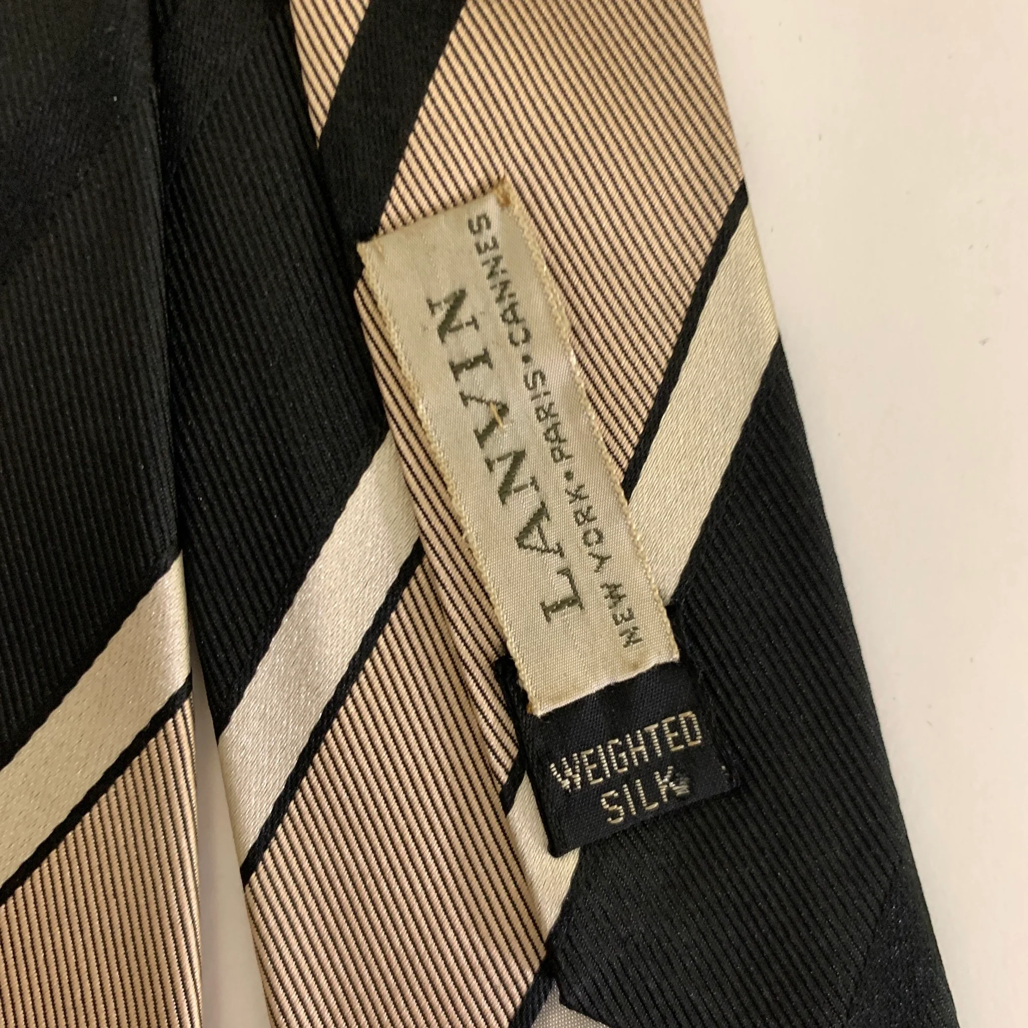 LANVIN Black Mauve Diagonal Stripe Silk Tie - Image 3