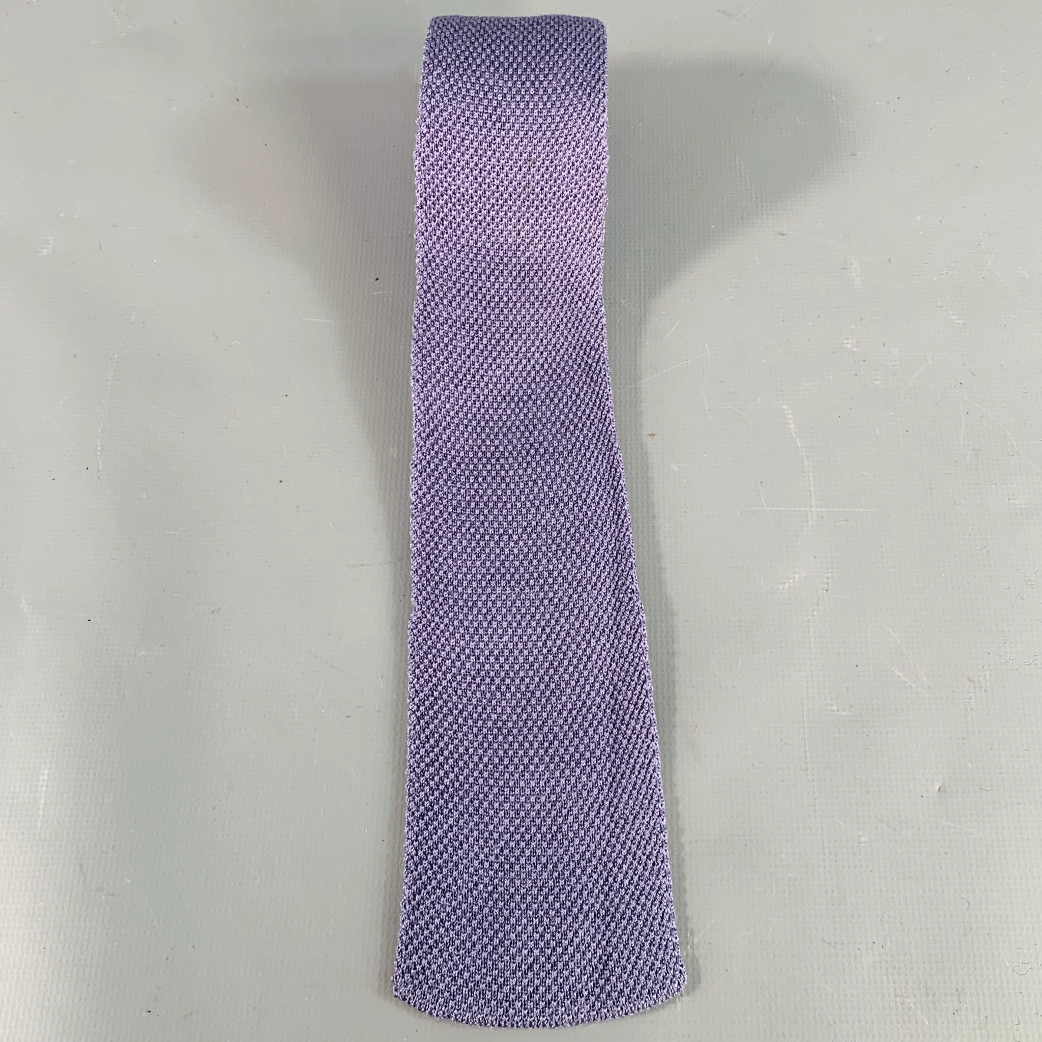 LANVIN Blue Seed Stitch Silk Knit Skinny Tie - Image 2
