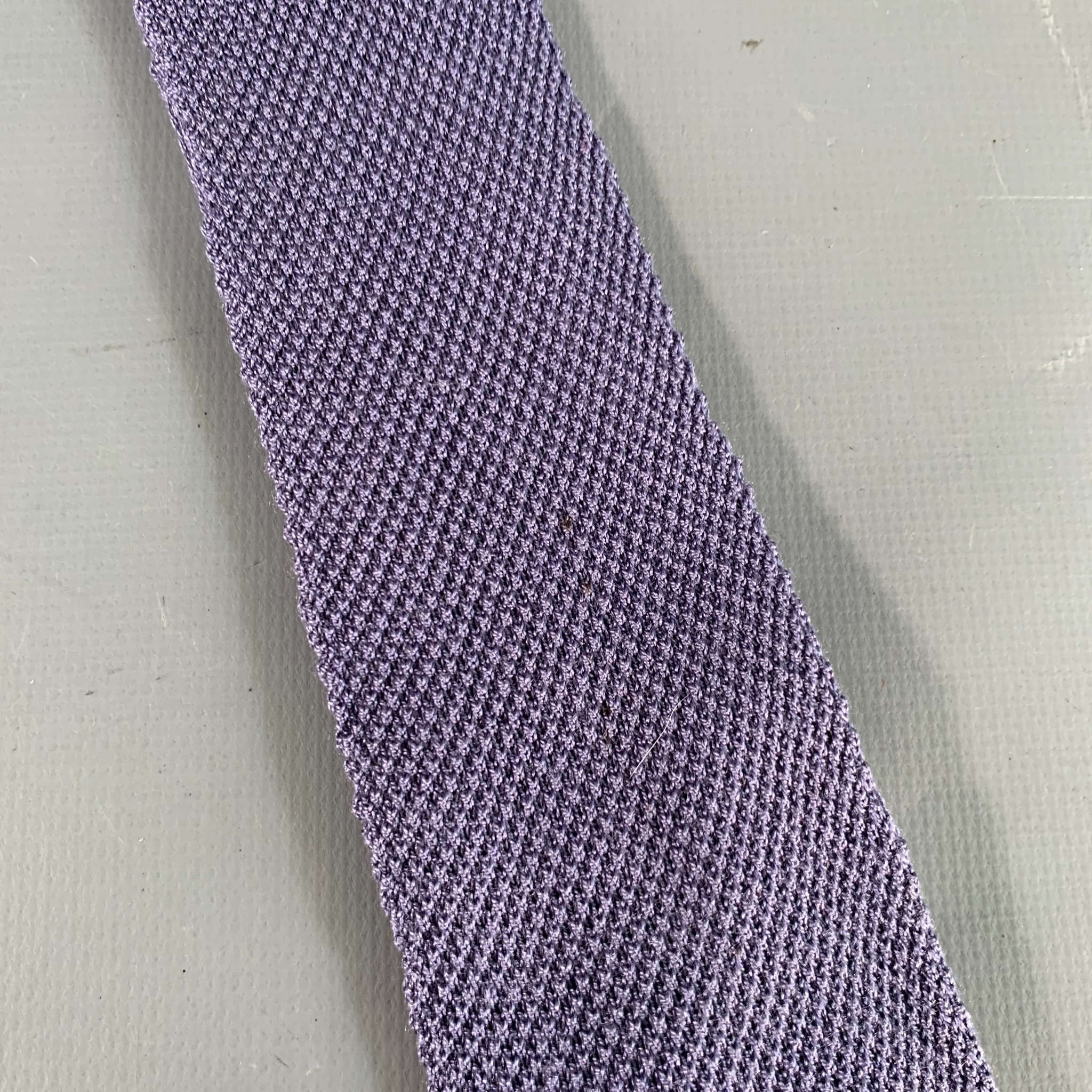 LANVIN Blue Seed Stitch Silk Knit Skinny Tie - Image 3