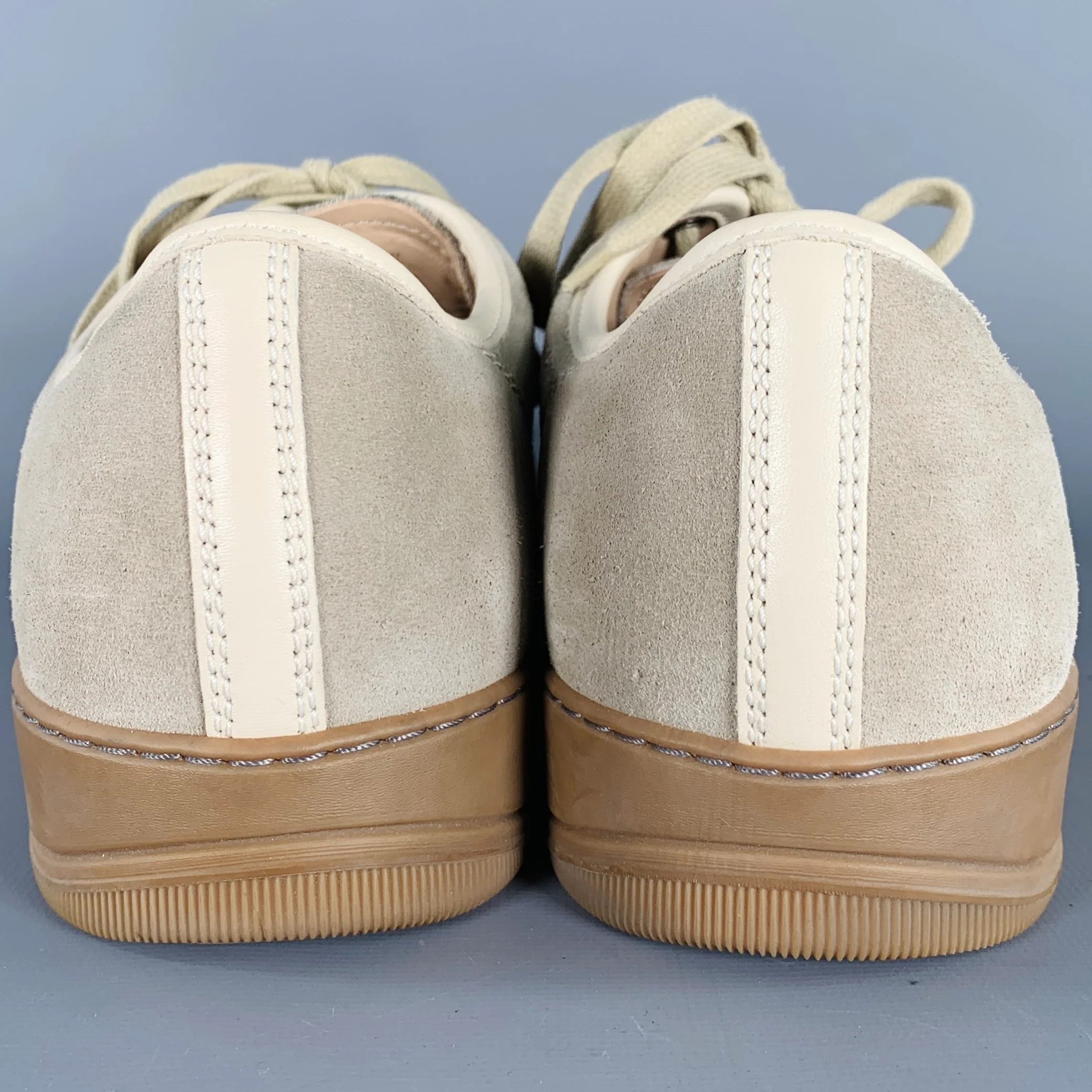 LANVIN Size 11 Beige Taupe Mixed Materials Suede Cap Toe Sneakers - Image 3