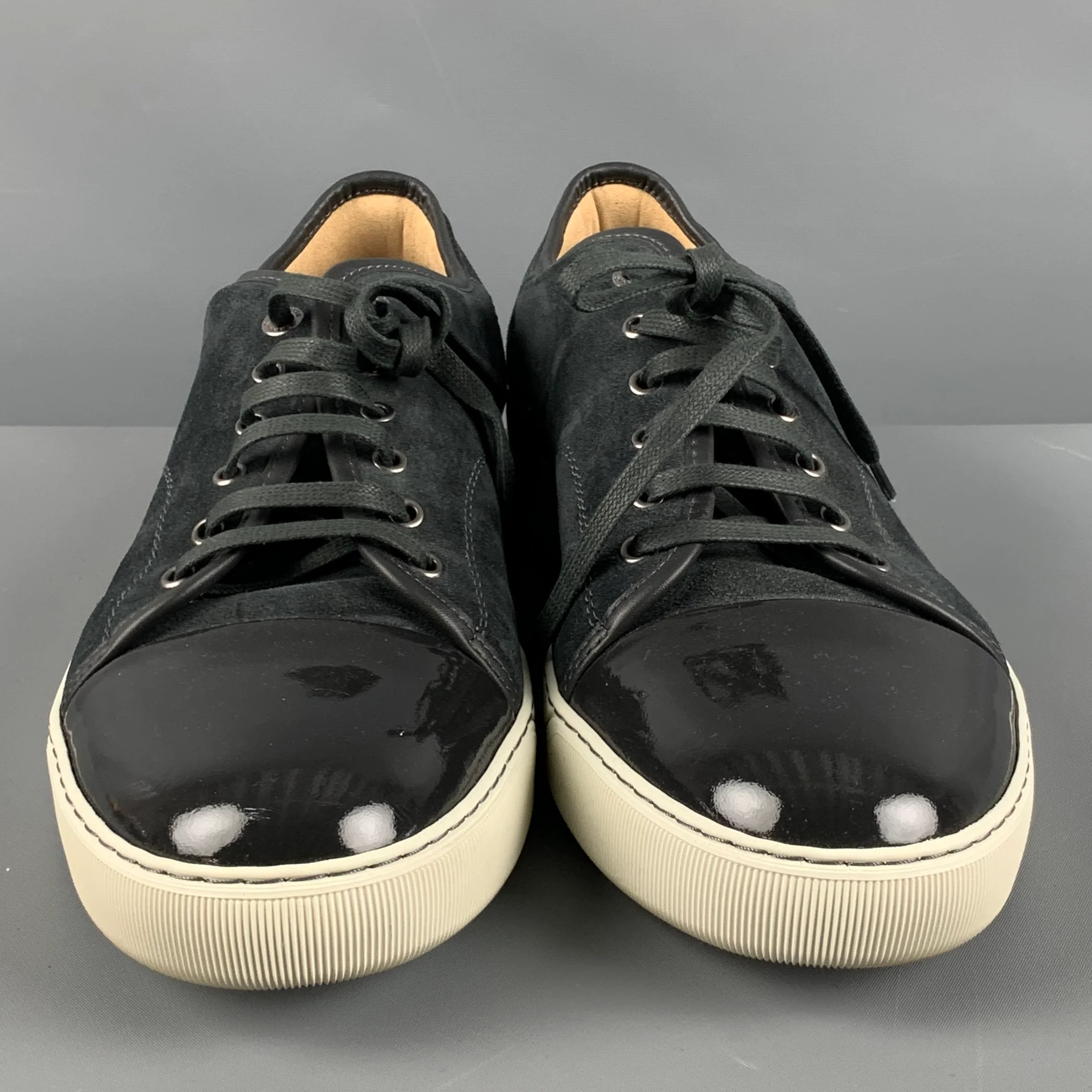 LANVIN Size 11 Charcoal Solid Suede Lace Up Sneakers - Image 5