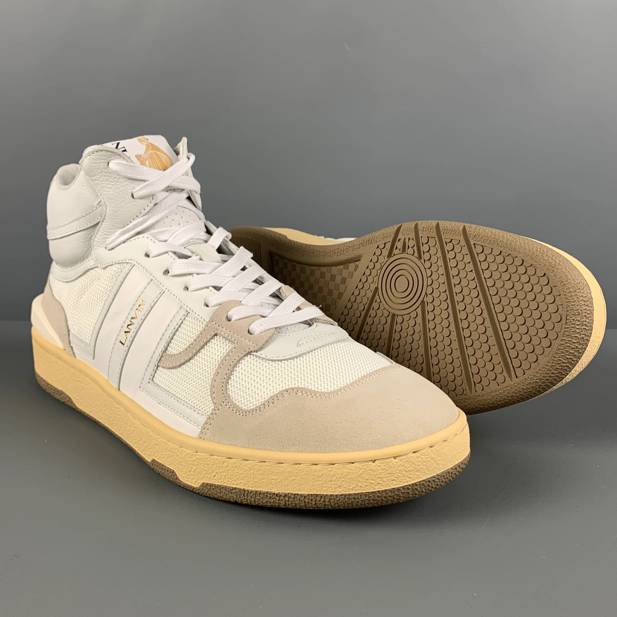 LANVIN Size 11 White Mixed Materials Leather High Top Sneakers - Image 3