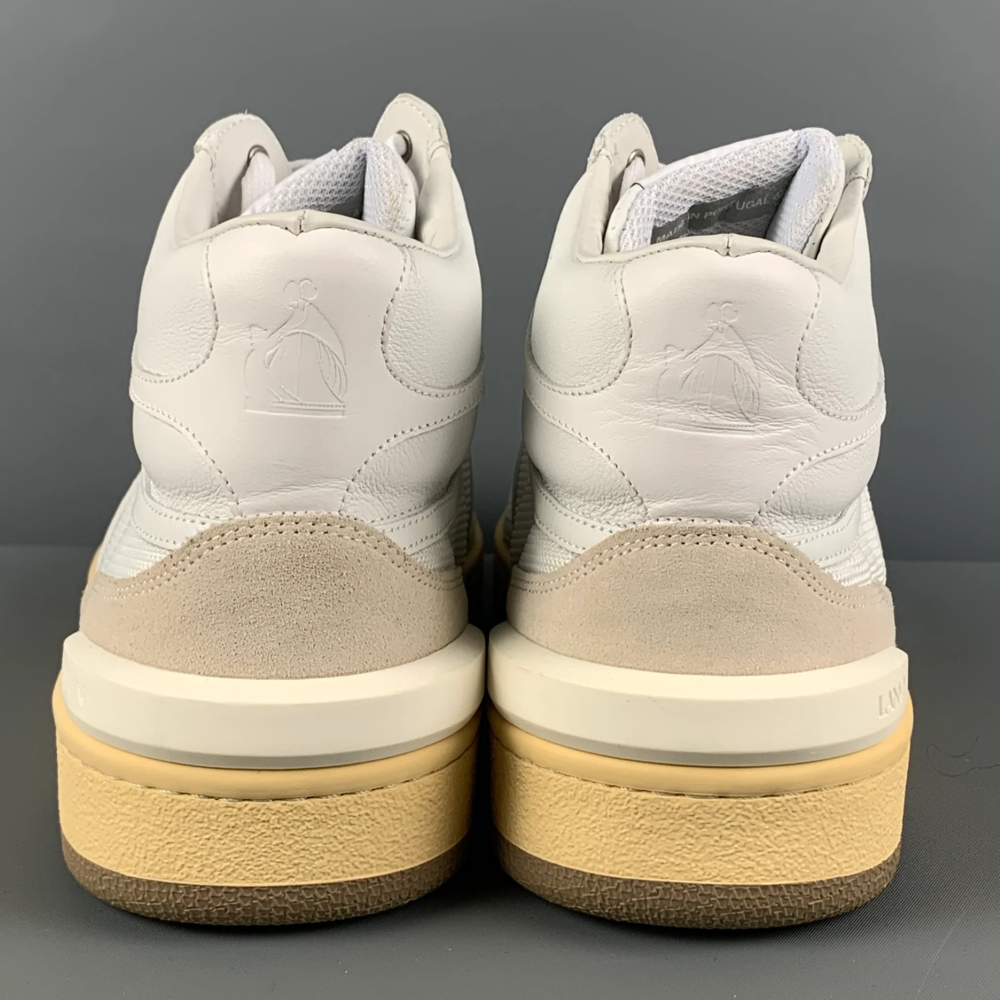 LANVIN Size 11 White Mixed Materials Leather High Top Sneakers - Image 5