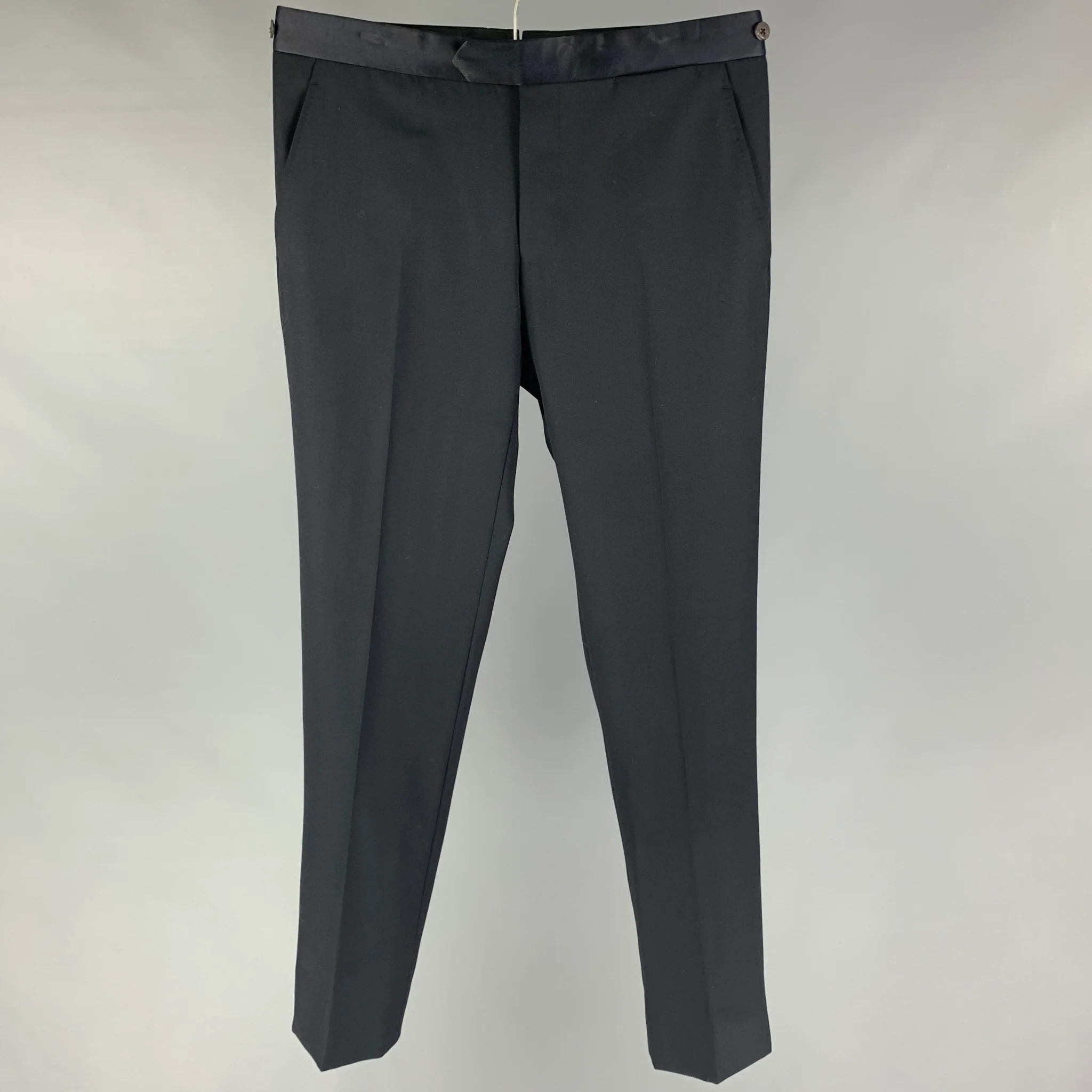 LANVIN Size 30 Black Wool Tuxedo Dress Pants