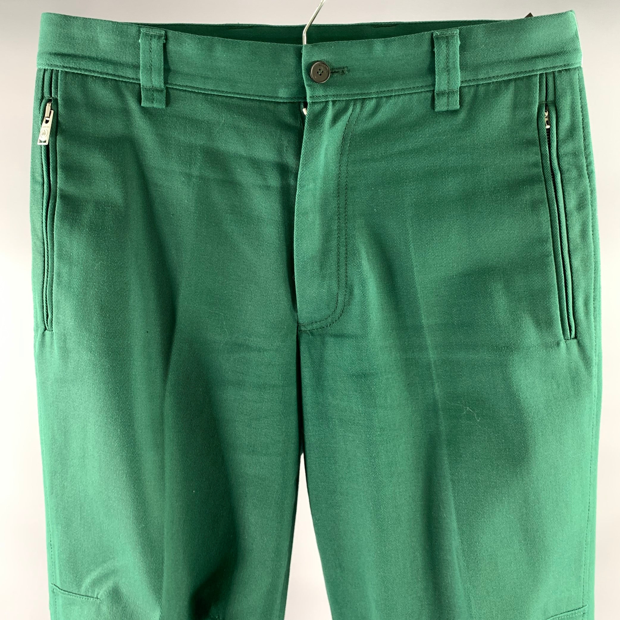 LANVIN Size 30 Green Cotton Blend Zip Fly Casual Pants - Image 2