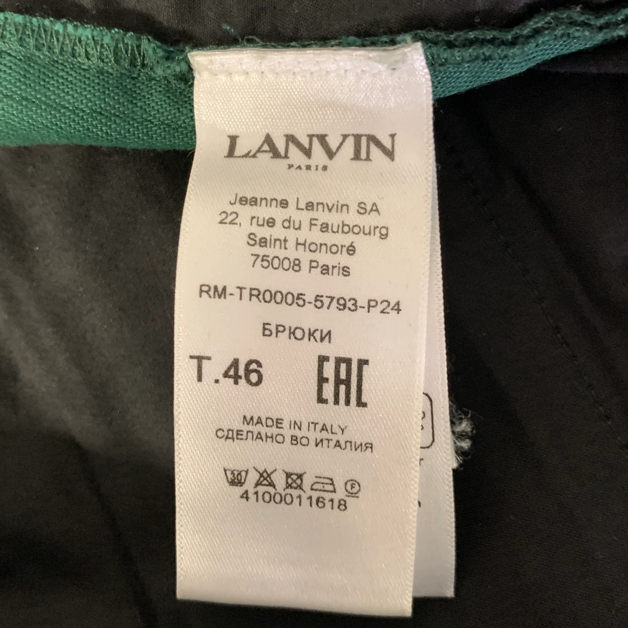 LANVIN Size 30 Green Cotton Blend Zip Fly Casual Pants - Image 6
