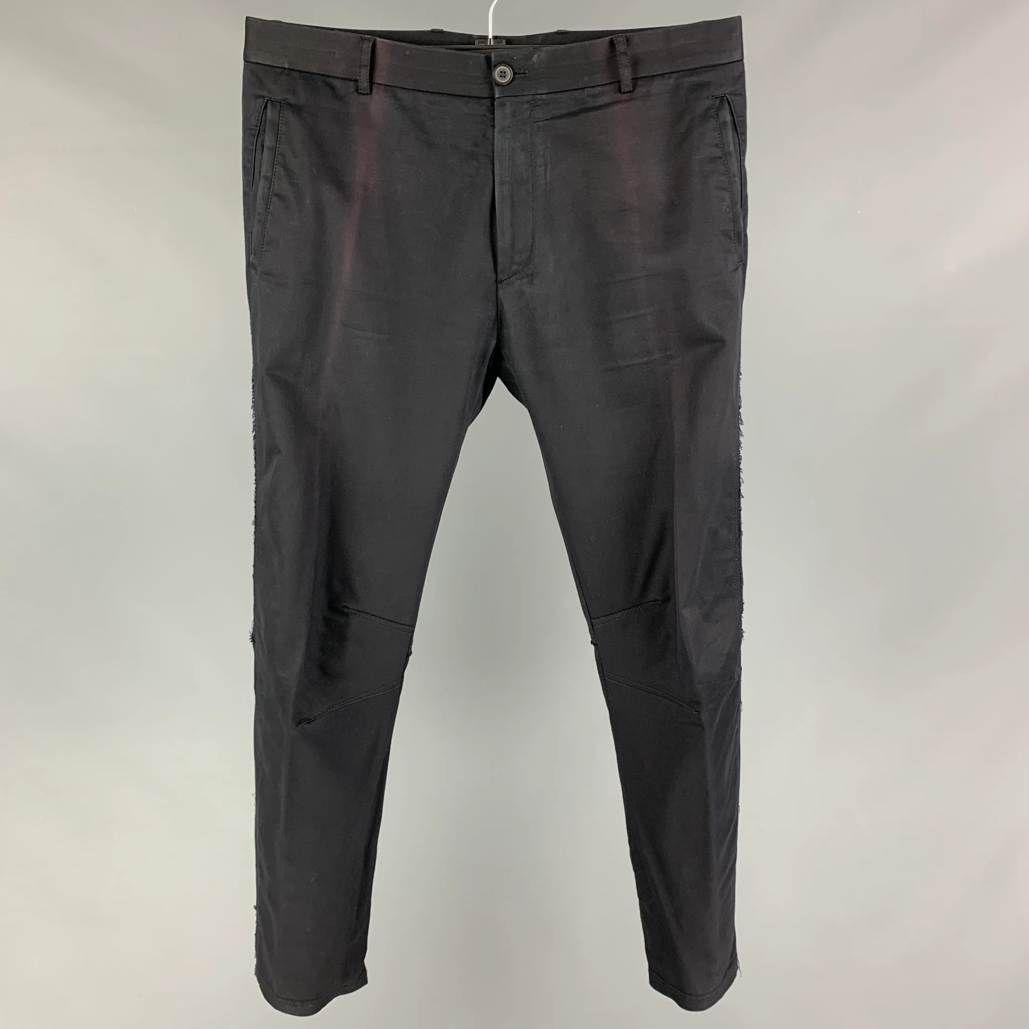 LANVIN Size 32 Black Cotton Blend Raw Edge Casual Pants