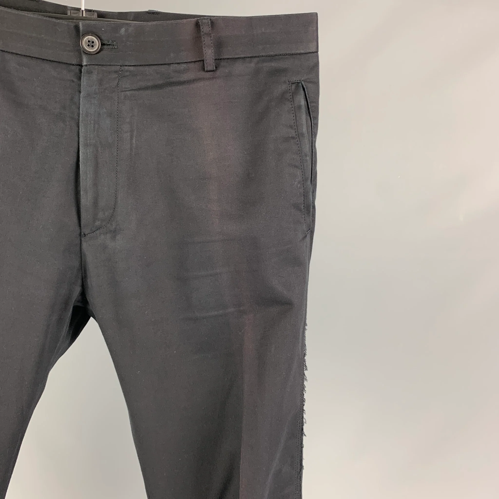 LANVIN Size 32 Black Cotton Blend Raw Edge Casual Pants - Image 3