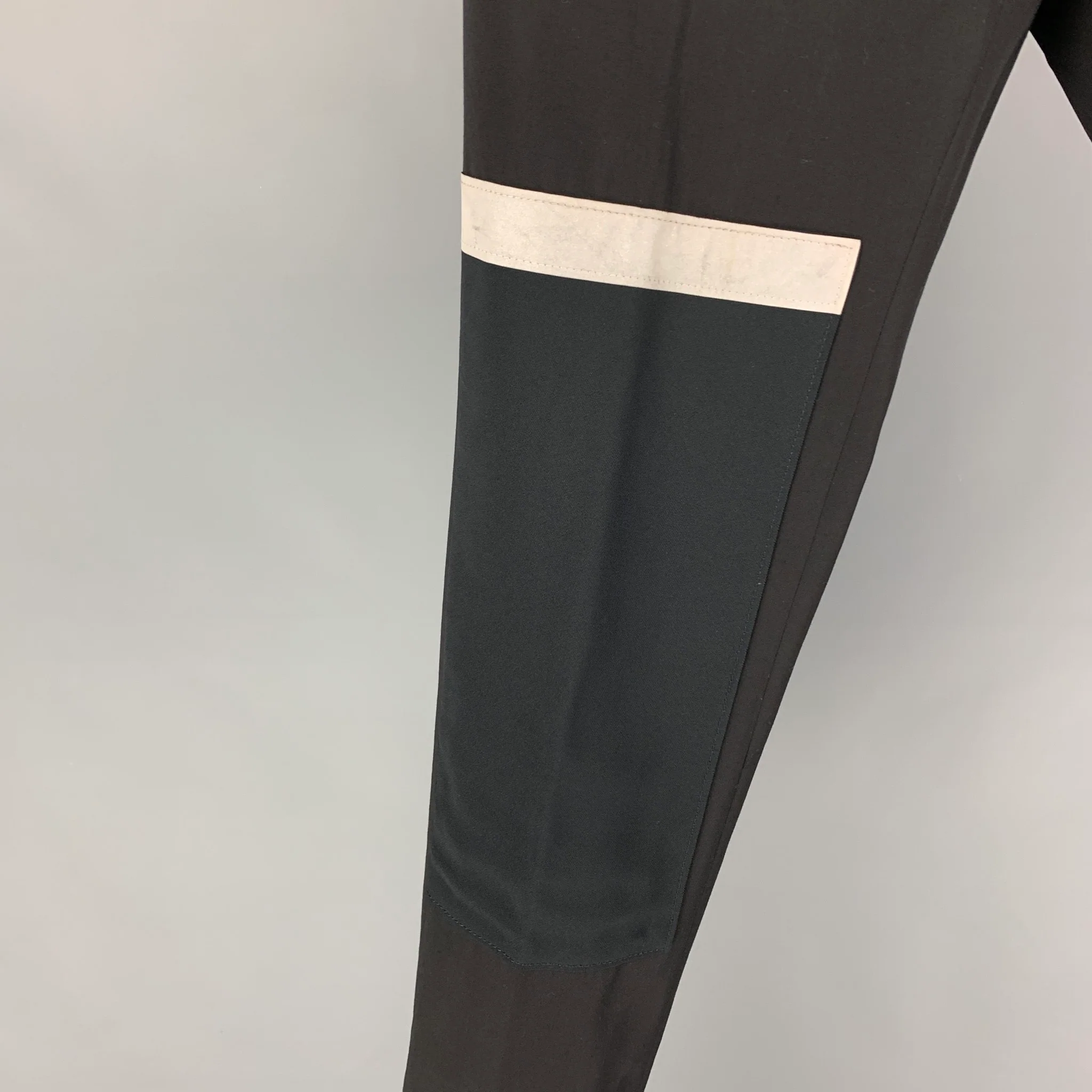 LANVIN Size 32 Black Silver Virgin Wool Flat Front Casual Pants - Image 2