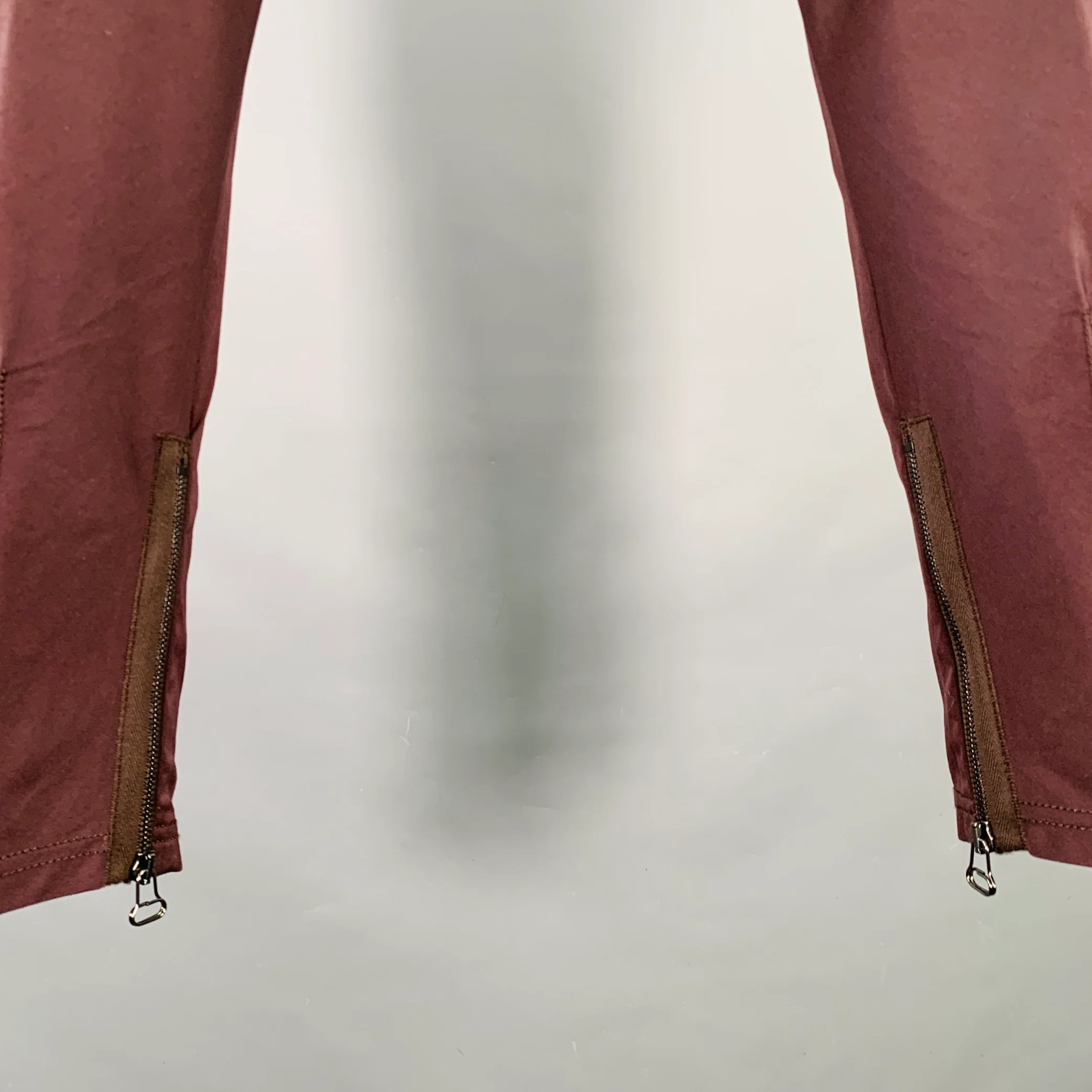 LANVIN Size 32 Burgundy Cotton Ankle Zip Flat Front Dress Pants - Image 4