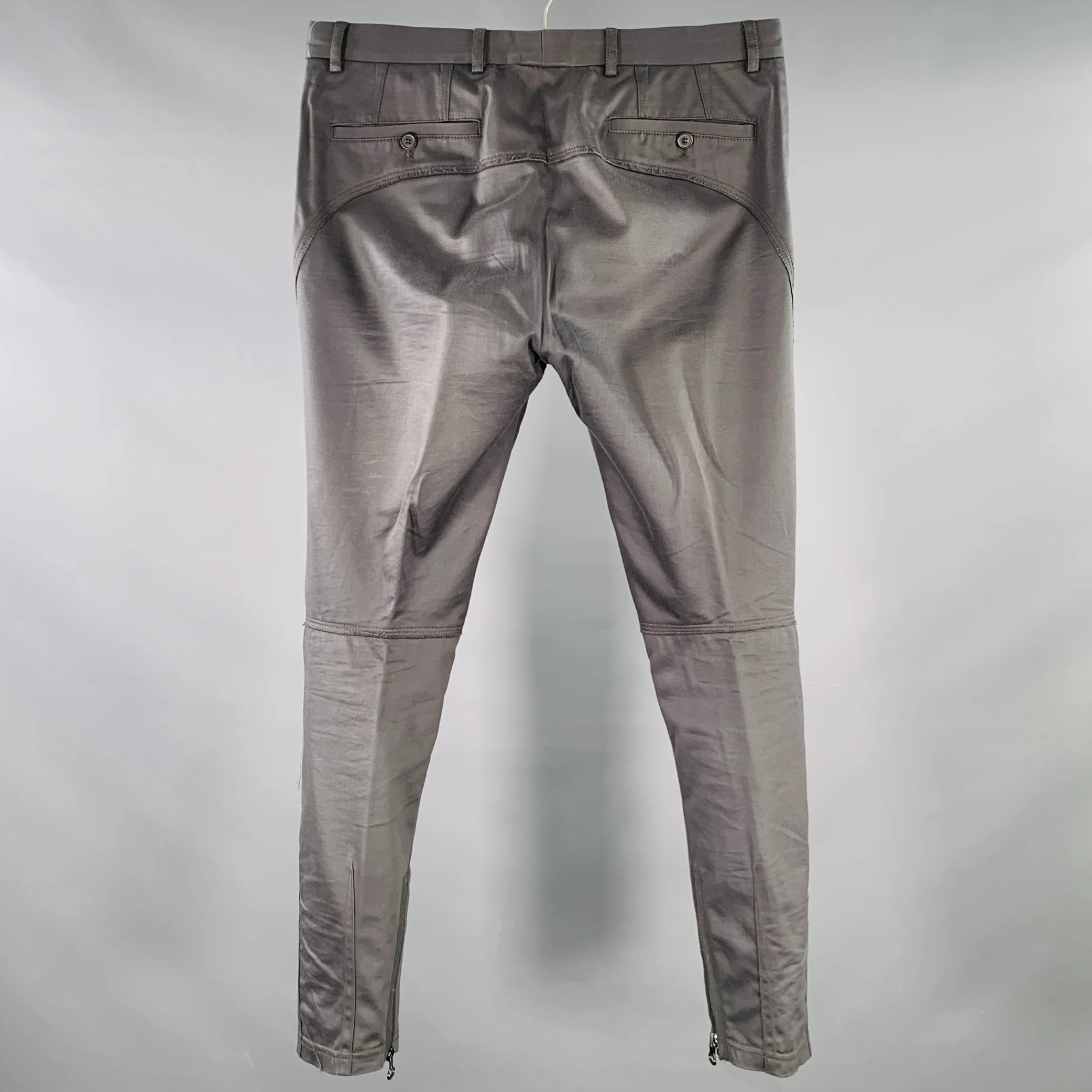 LANVIN Size 32 Grey Cotton Blend Ankle Zip Flat Front Dress Pants - Image 3