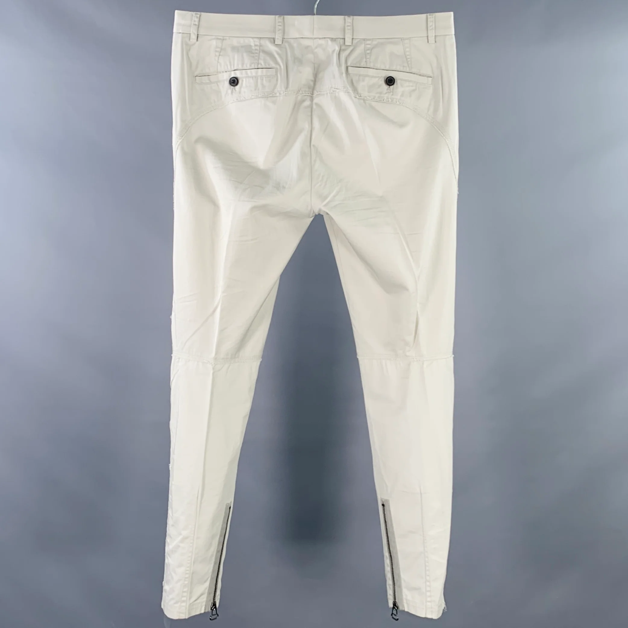 LANVIN Size 32 Ivory Cotton Ankle Zip Flat Front Dress Pants - Image 3