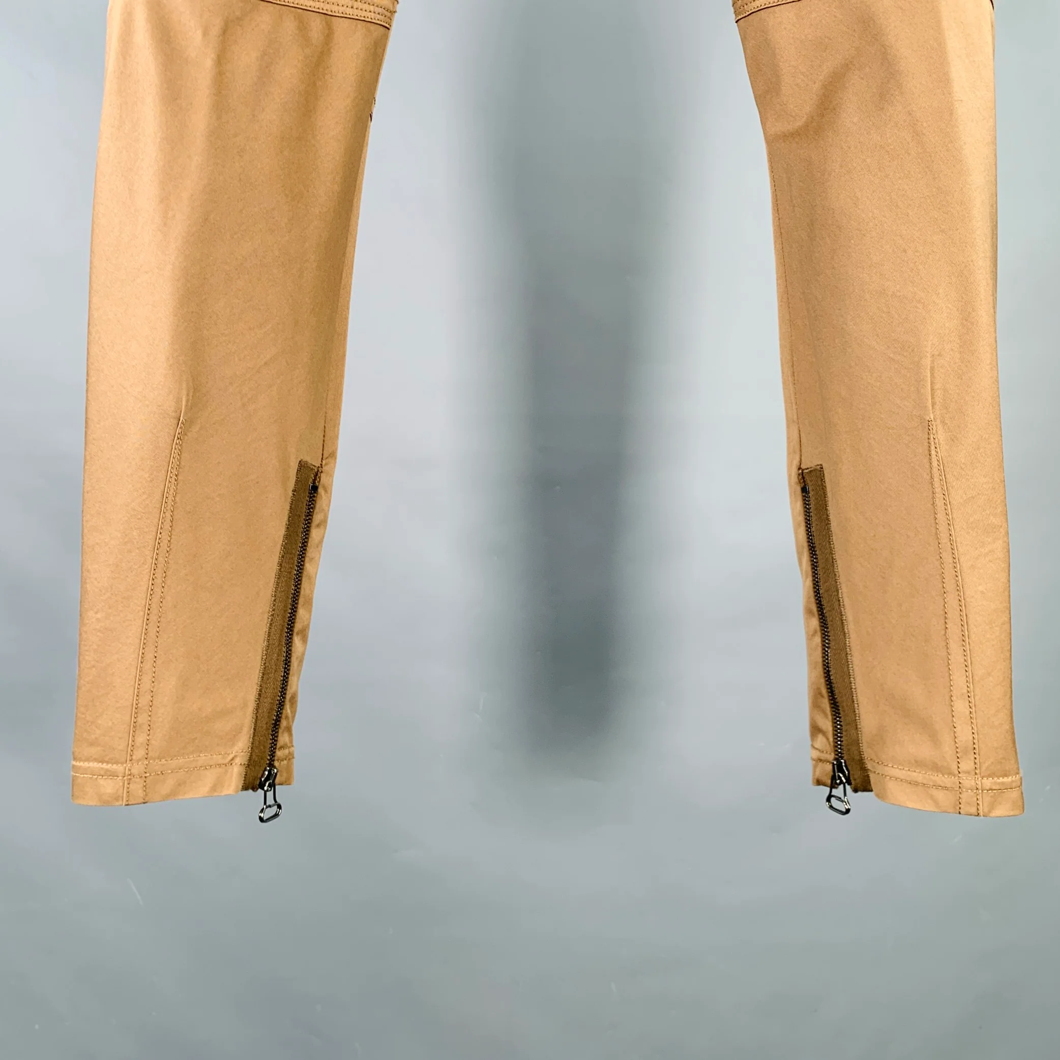 LANVIN Size 32 Khaki Cotton Ankle Zip Flat Front Dress Pants - Image 4