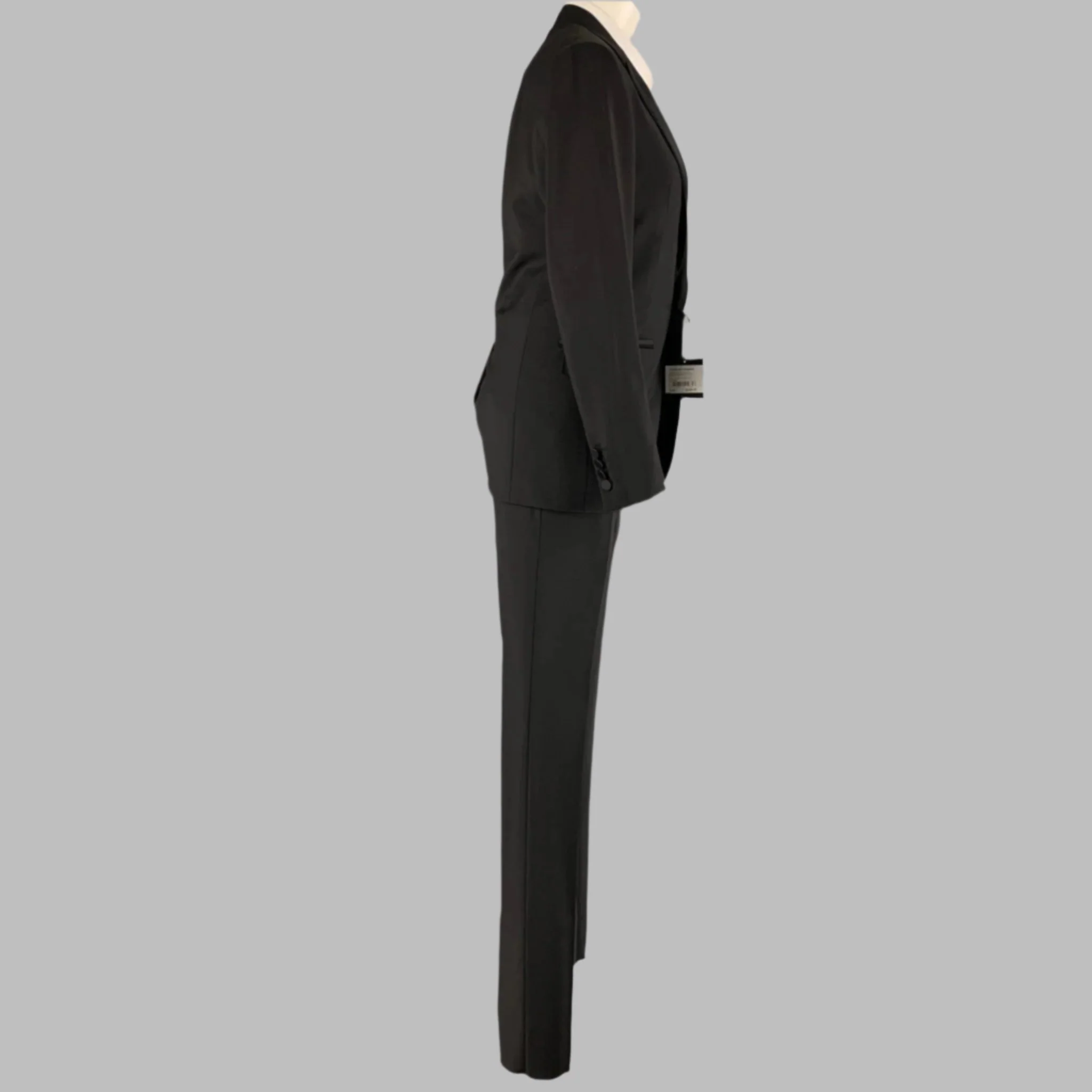LANVIN Size 34 Black Solid Wool Mohair Peak Lapel Tuxedo - Image 3