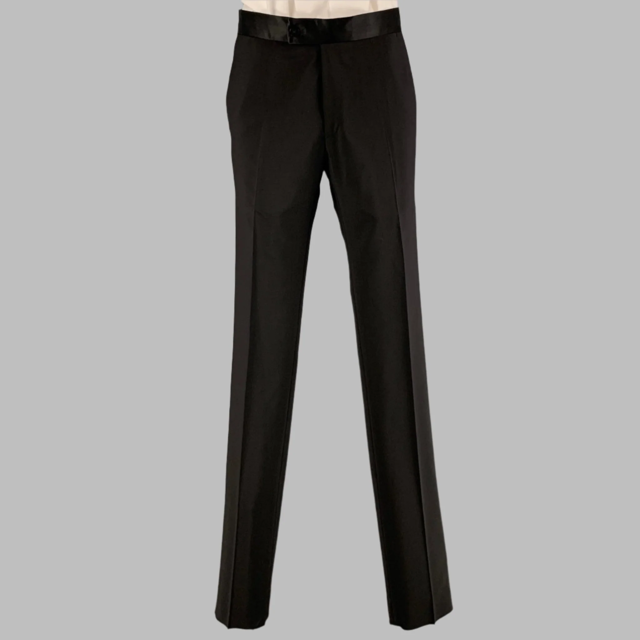 LANVIN Size 34 Black Solid Wool Mohair Peak Lapel Tuxedo - Image 5