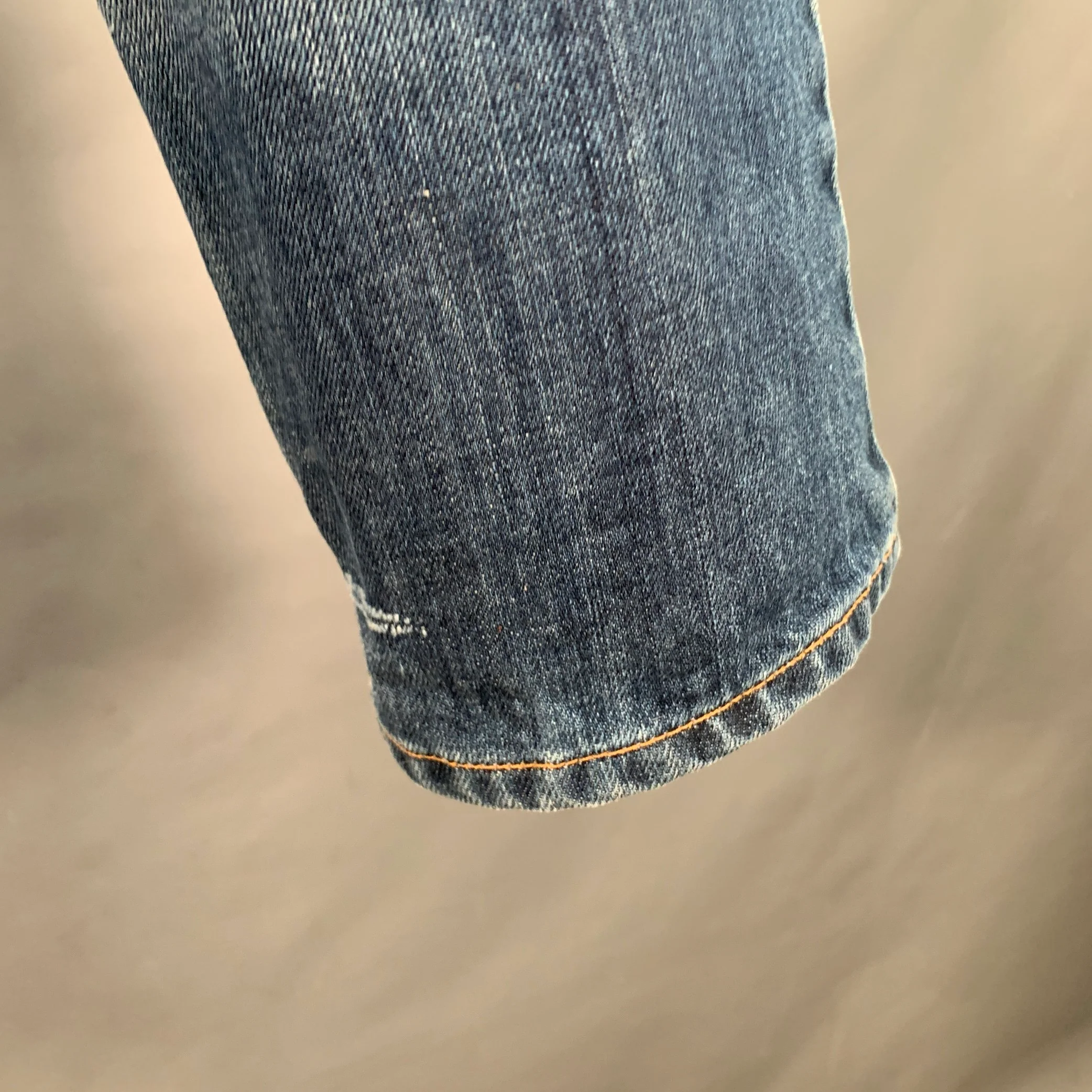 LANVIN Size 34 Blue Twill Cotton Straight Contrast Stitch Zip Fly Jeans - Image 4