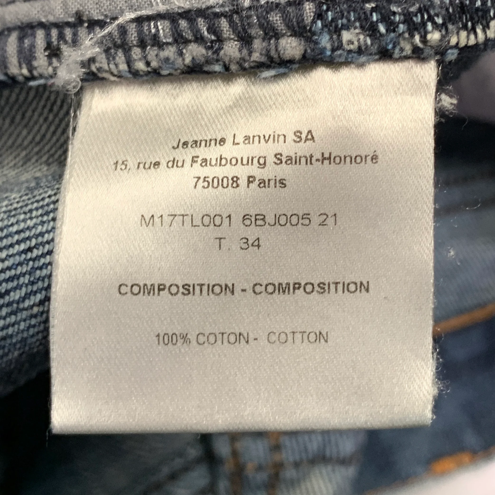 LANVIN Size 34 Blue Twill Cotton Straight Contrast Stitch Zip Fly Jeans - Image 9