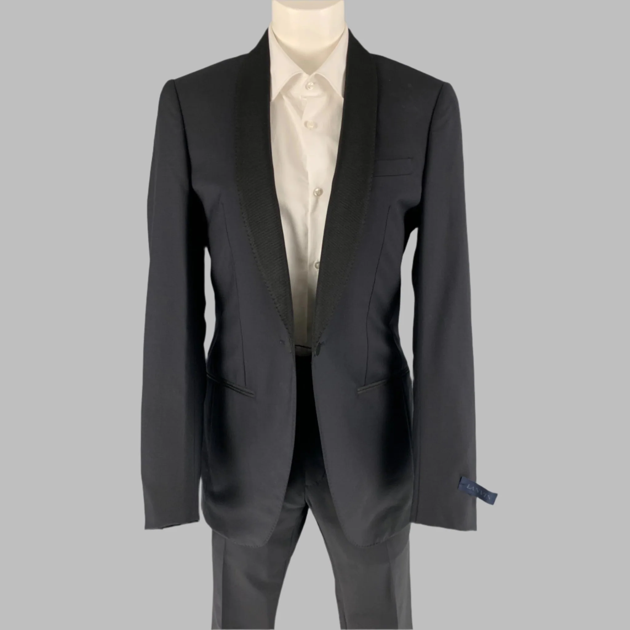 LANVIN Size 34 Navy Solid Wool Mohair Shawl Collar Tuxedo