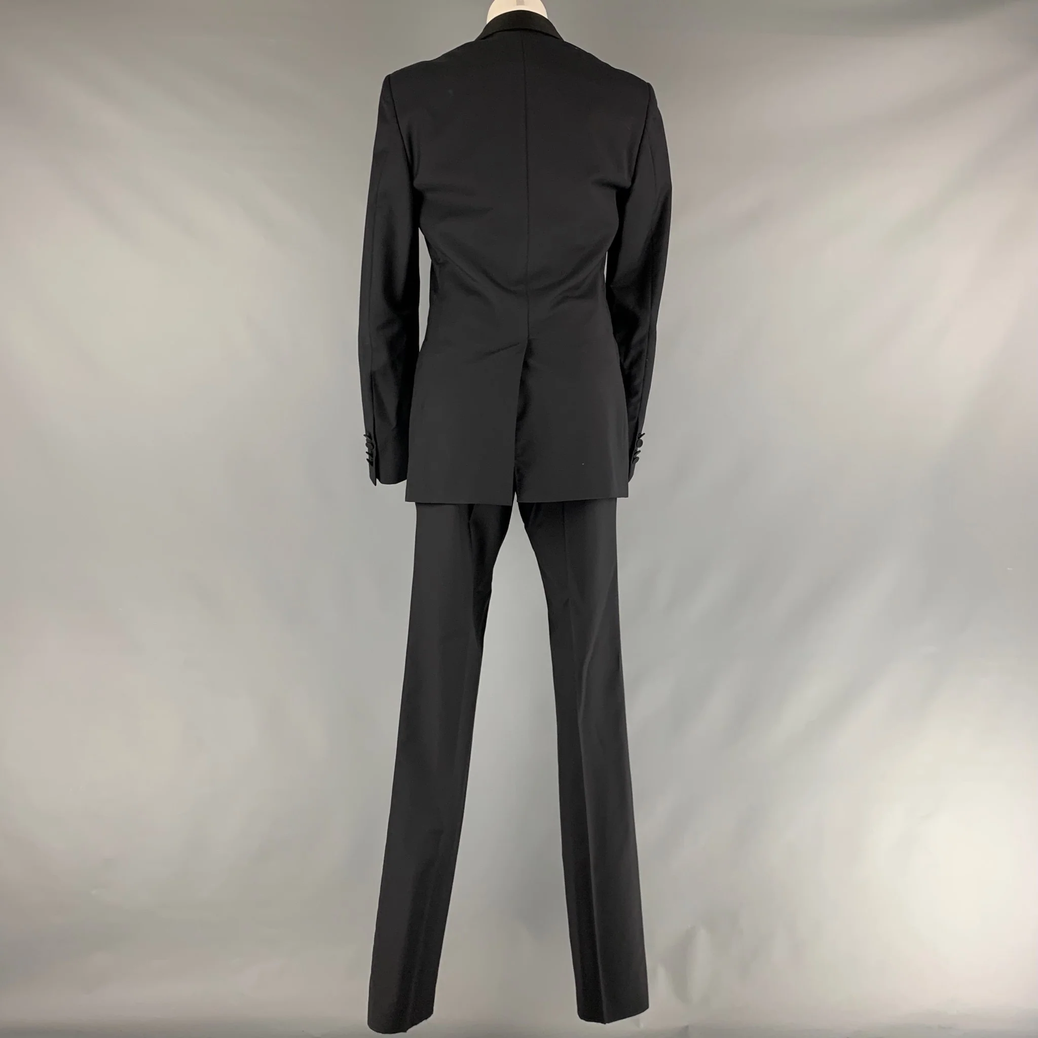 LANVIN Size 34 Navy Solid Wool Mohair Shawl Collar Tuxedo - Image 4
