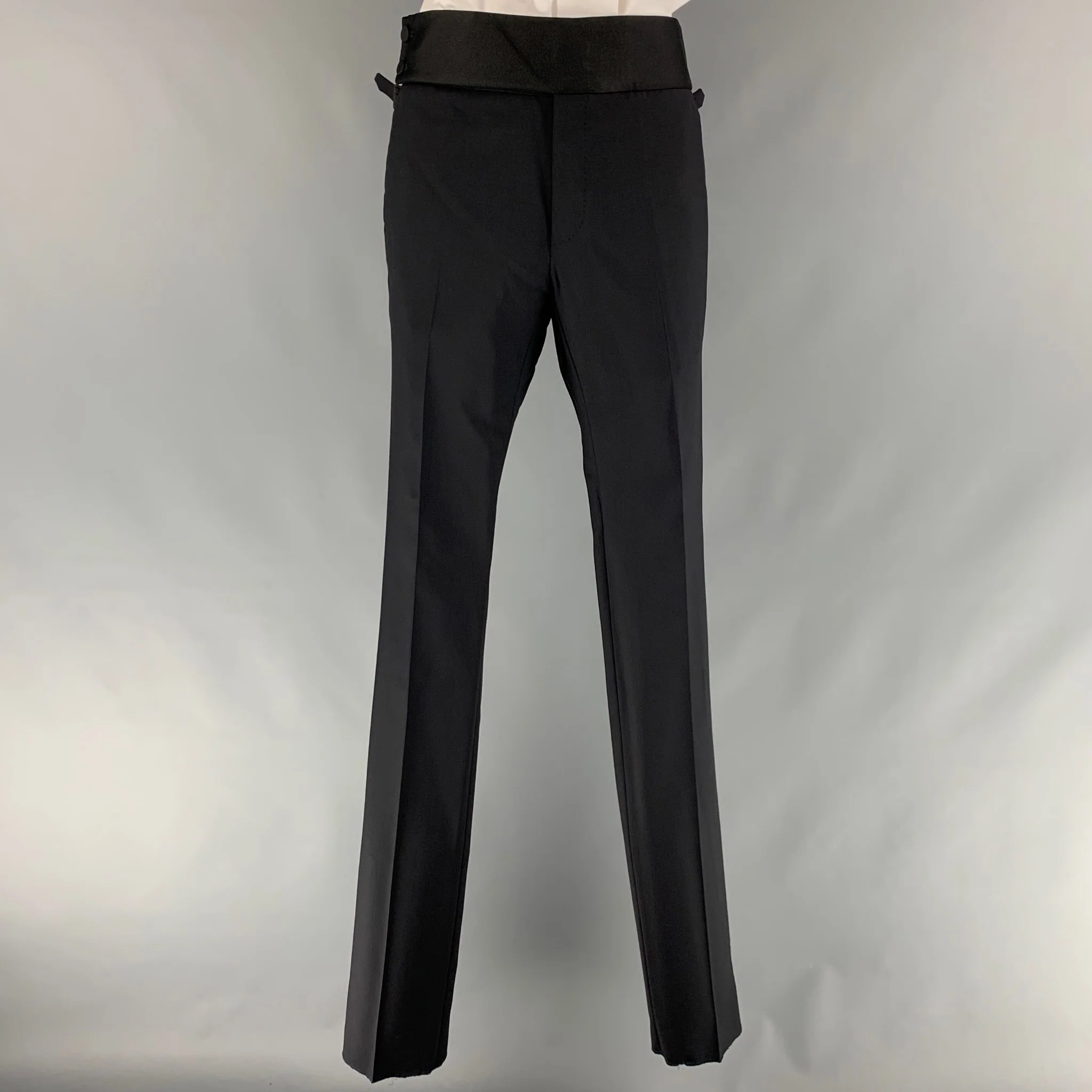 LANVIN Size 34 Navy Solid Wool Mohair Shawl Collar Tuxedo - Image 5