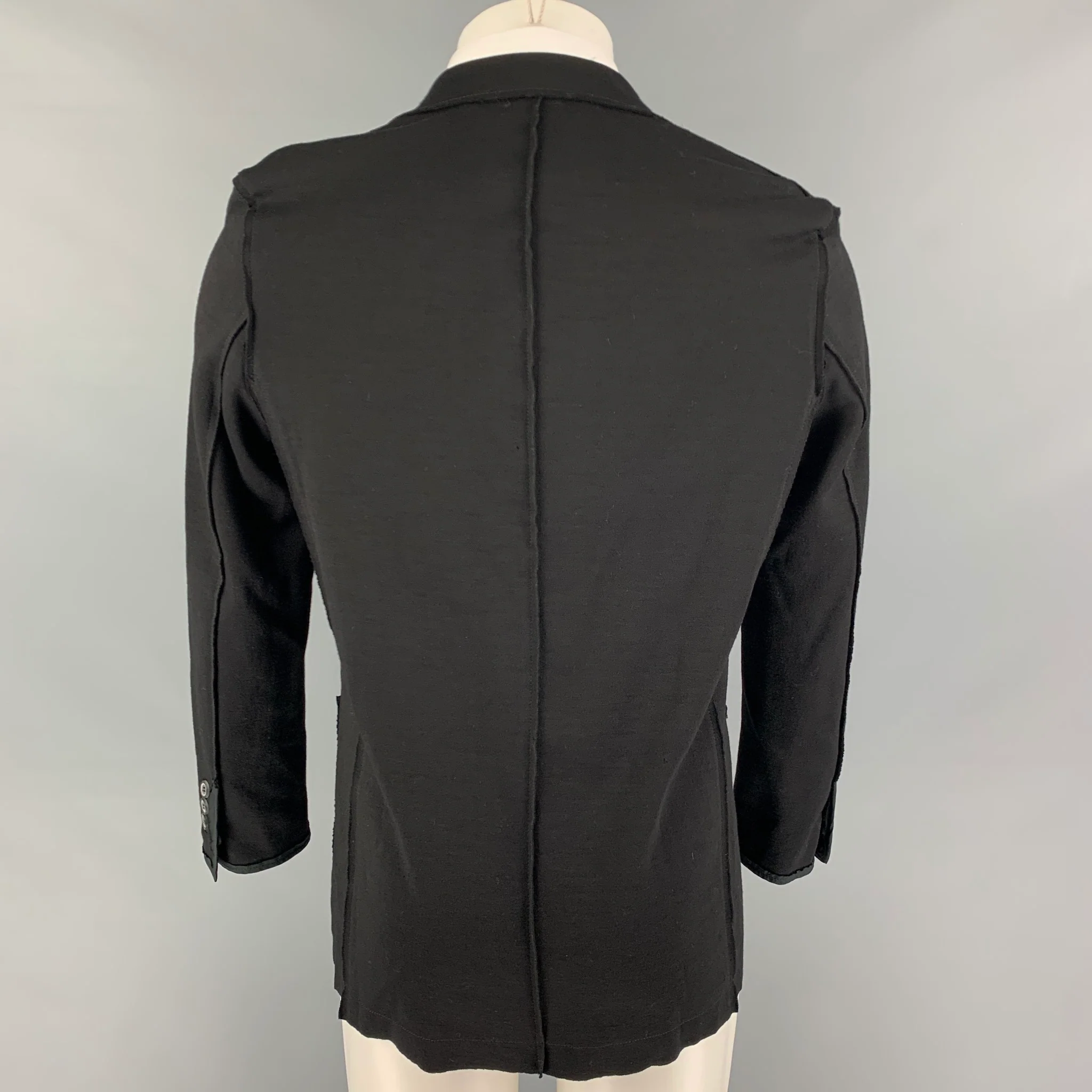 LANVIN Size 36 Black Cotton Wool Notch Lapel Sport Coat - Image 3