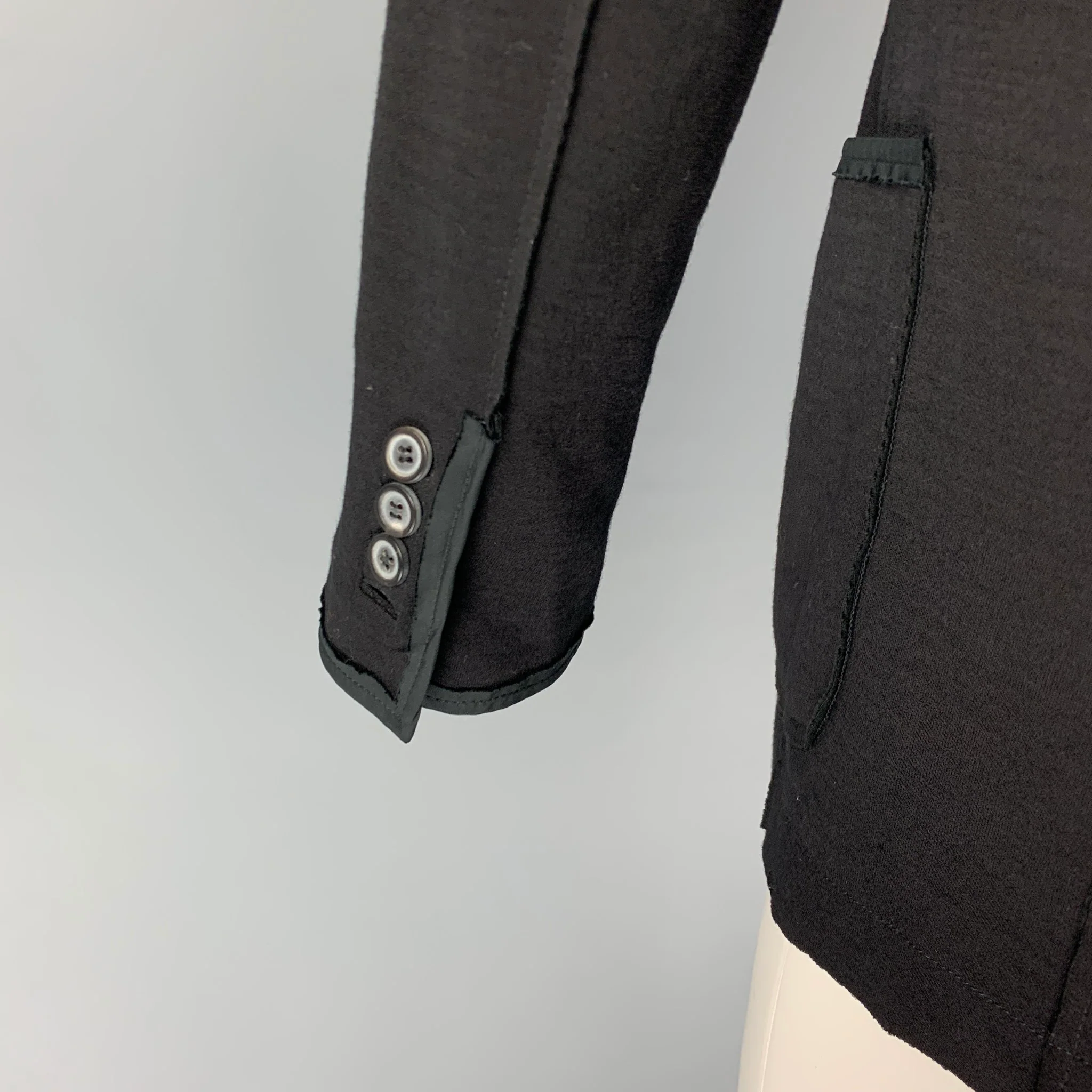 LANVIN Size 36 Black Cotton Wool Notch Lapel Sport Coat - Image 4