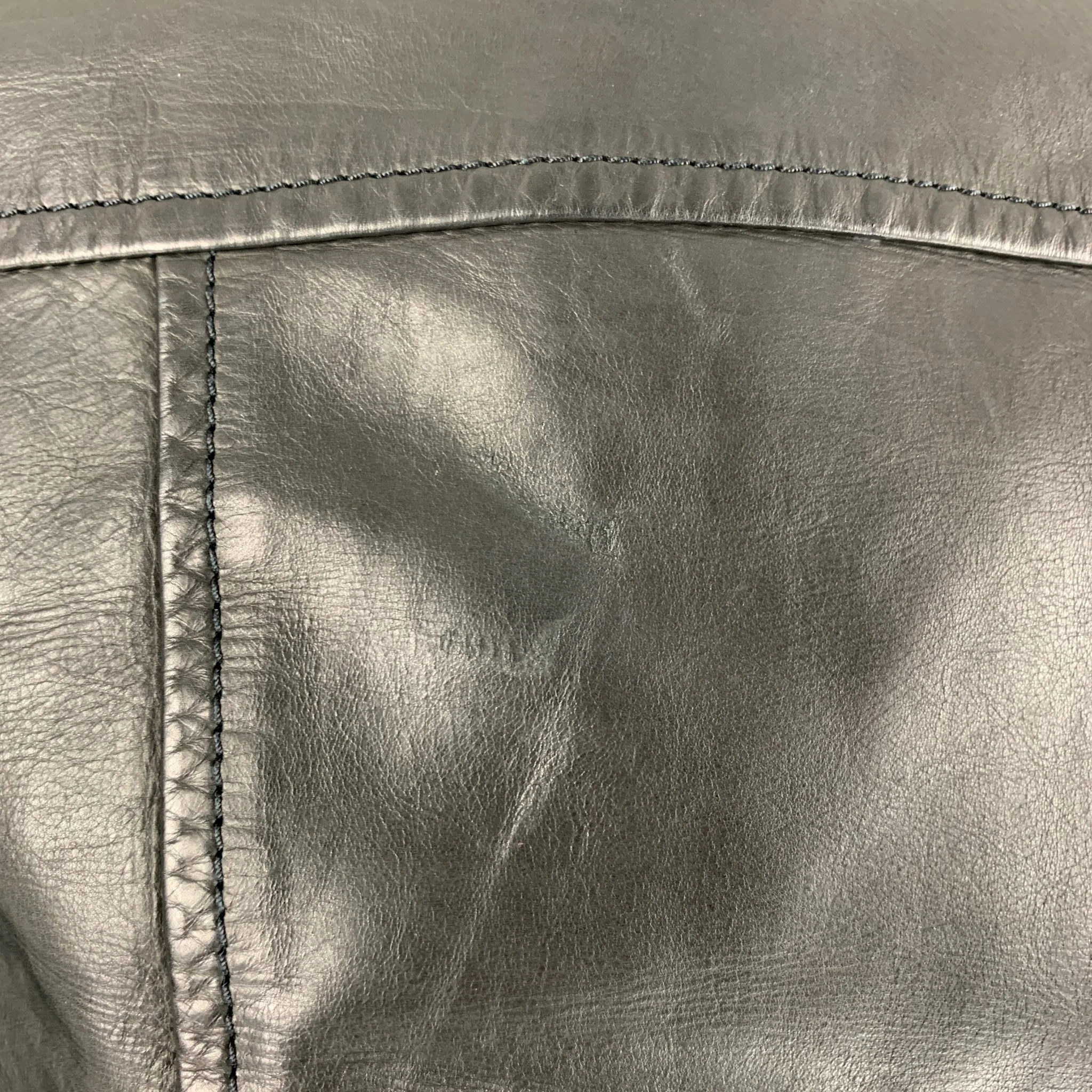 LANVIN Size 36 Black Solid Leather Biker Coat - Image 4