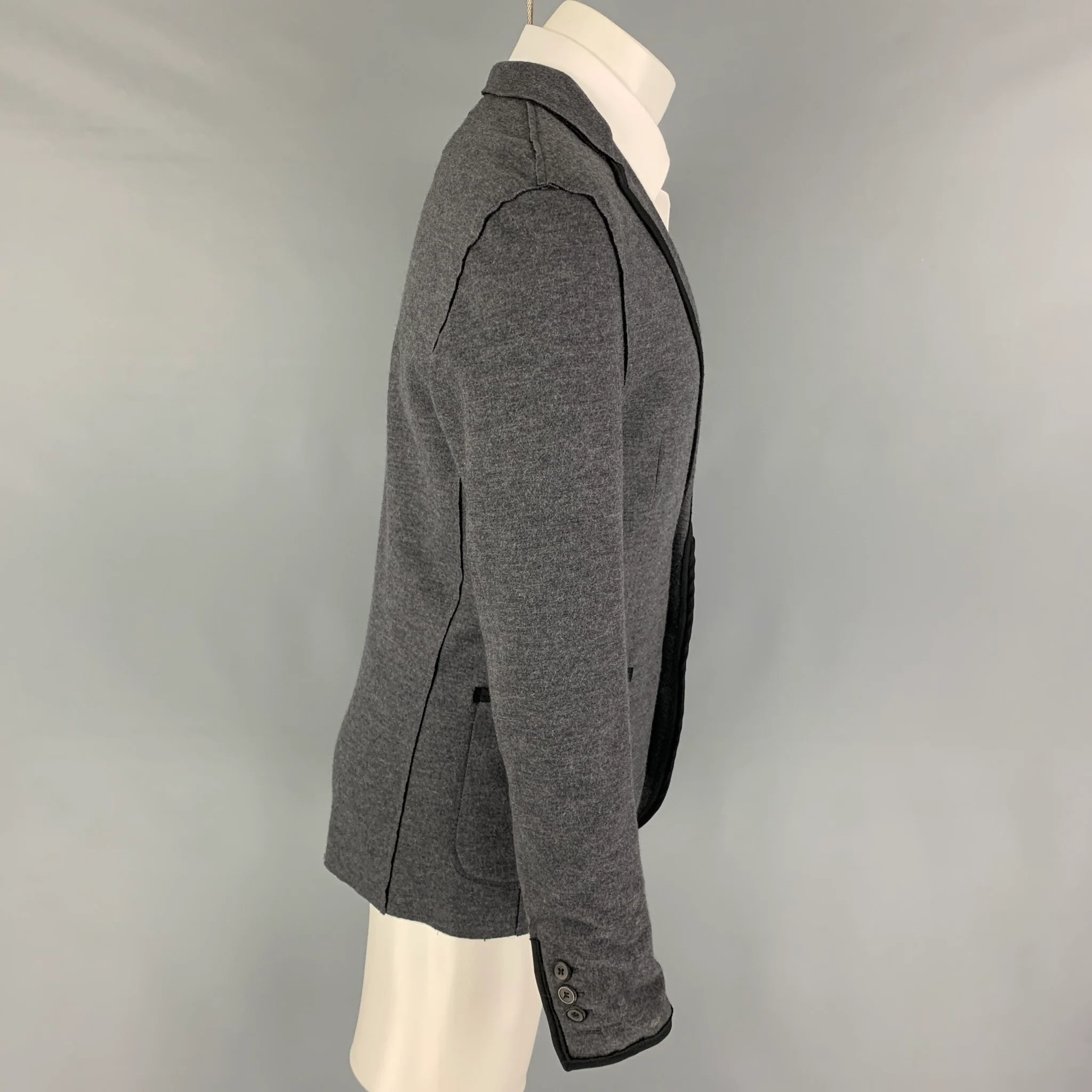 LANVIN Size 36 Dark Gray Black Heather Wool Blend Notch Lapel Sport Coat - Image 3