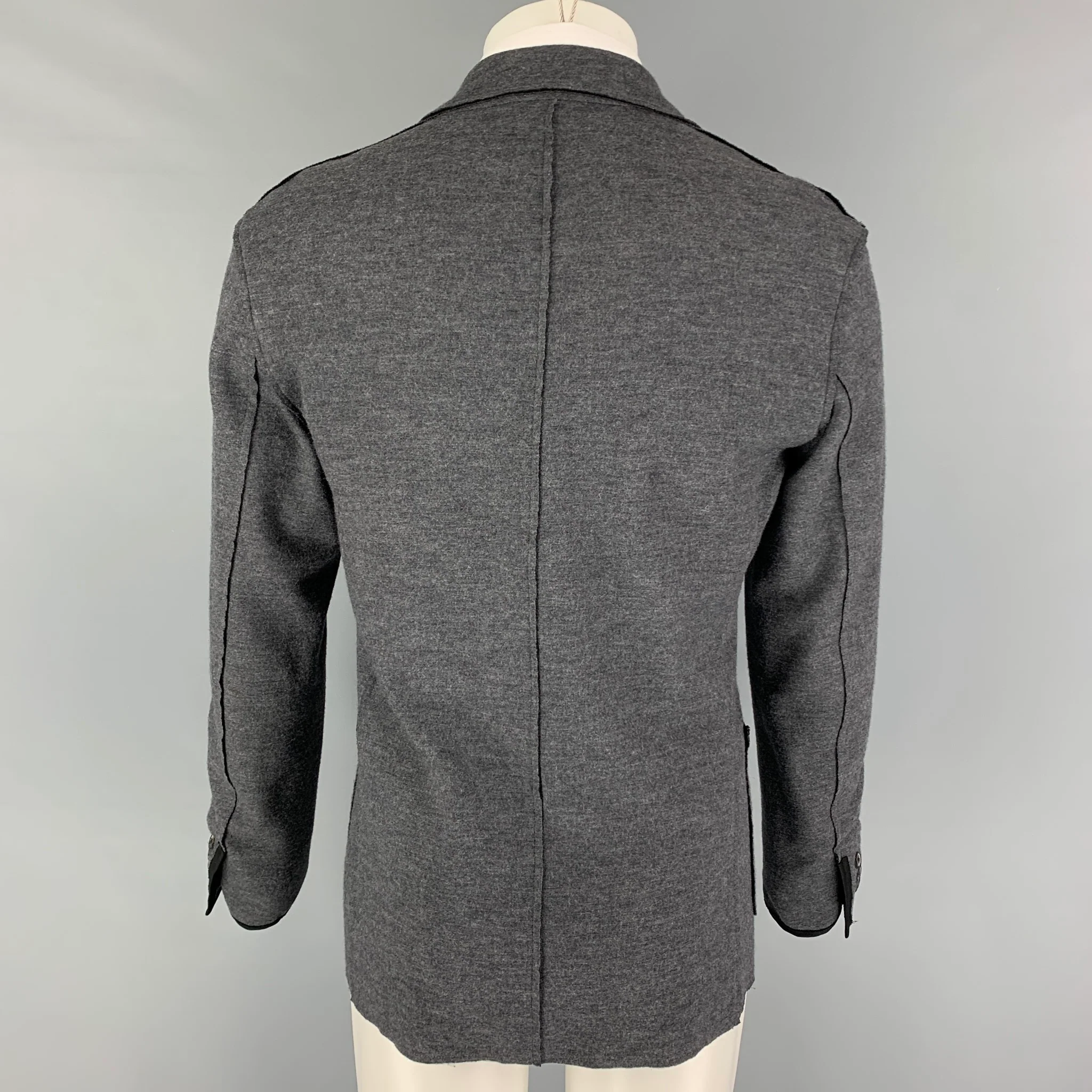 LANVIN Size 36 Dark Gray Black Heather Wool Blend Notch Lapel Sport Coat - Image 4