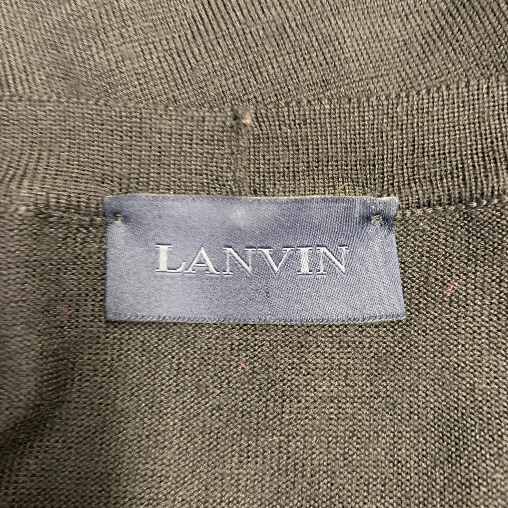 LANVIN Size 38 Black Knit Ribbon Trim V-Neck Cardigan - Image 5