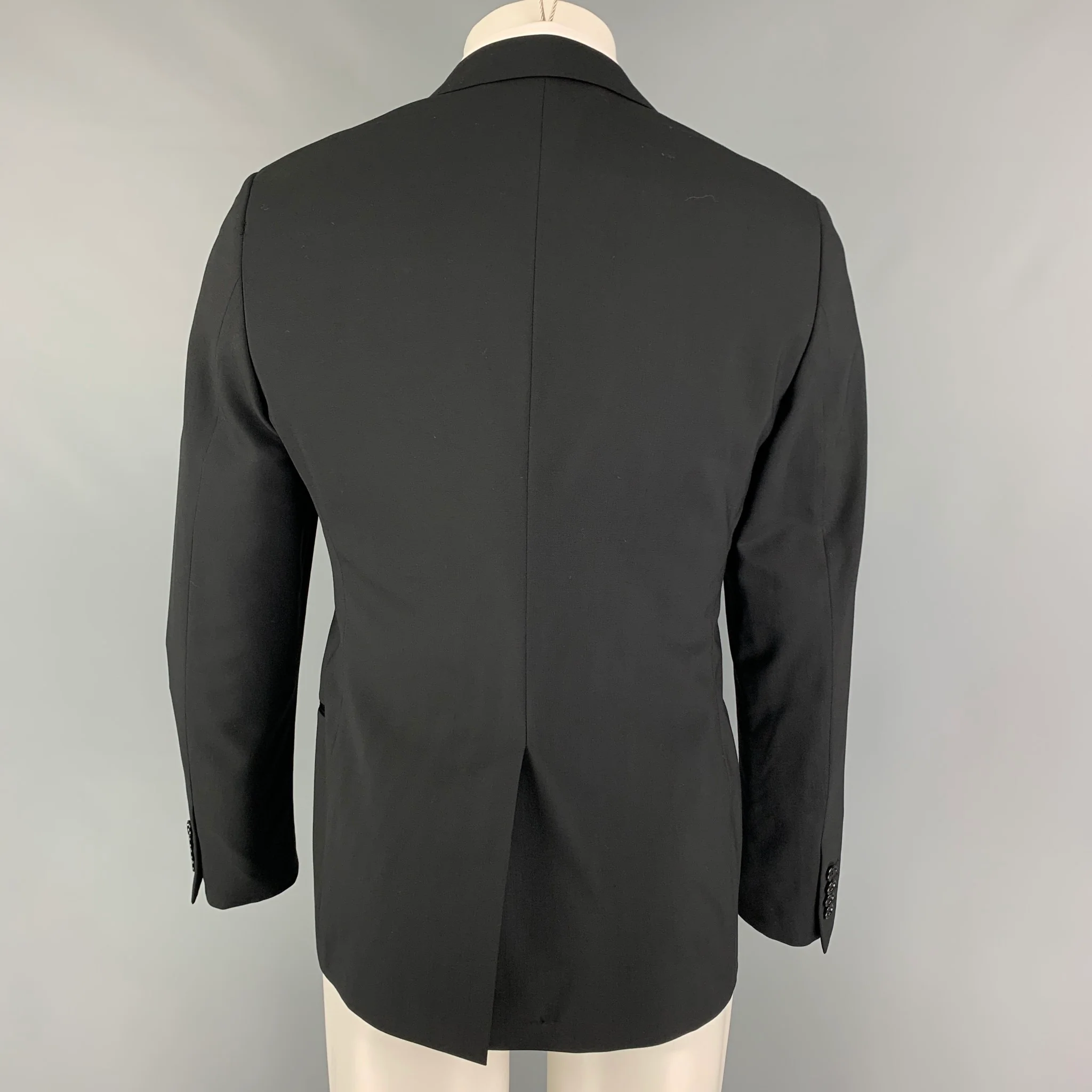 LANVIN Size 38 Black Wool Lycra Tuxedo Sport Coat - Image 3