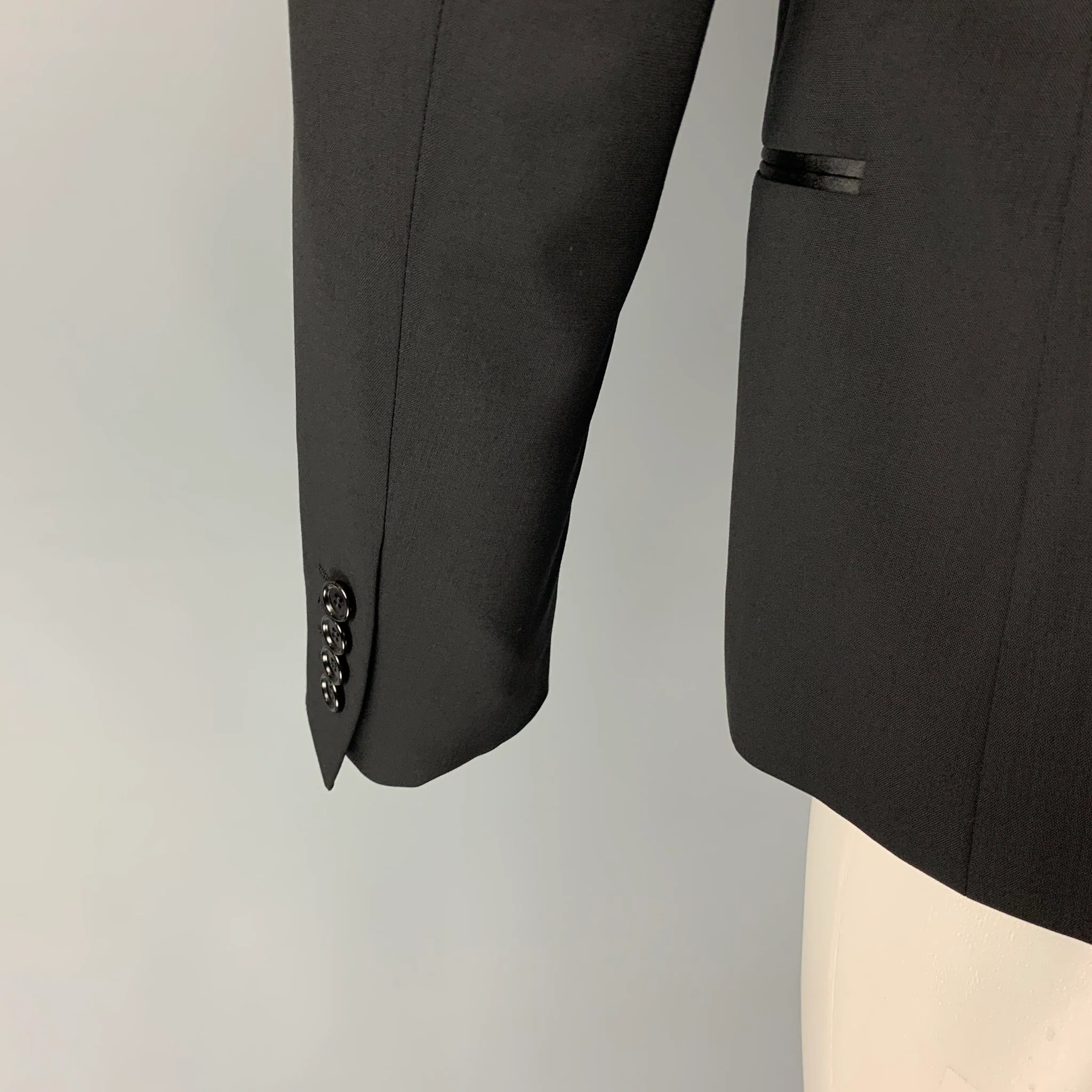 LANVIN Size 38 Black Wool Lycra Tuxedo Sport Coat - Image 4