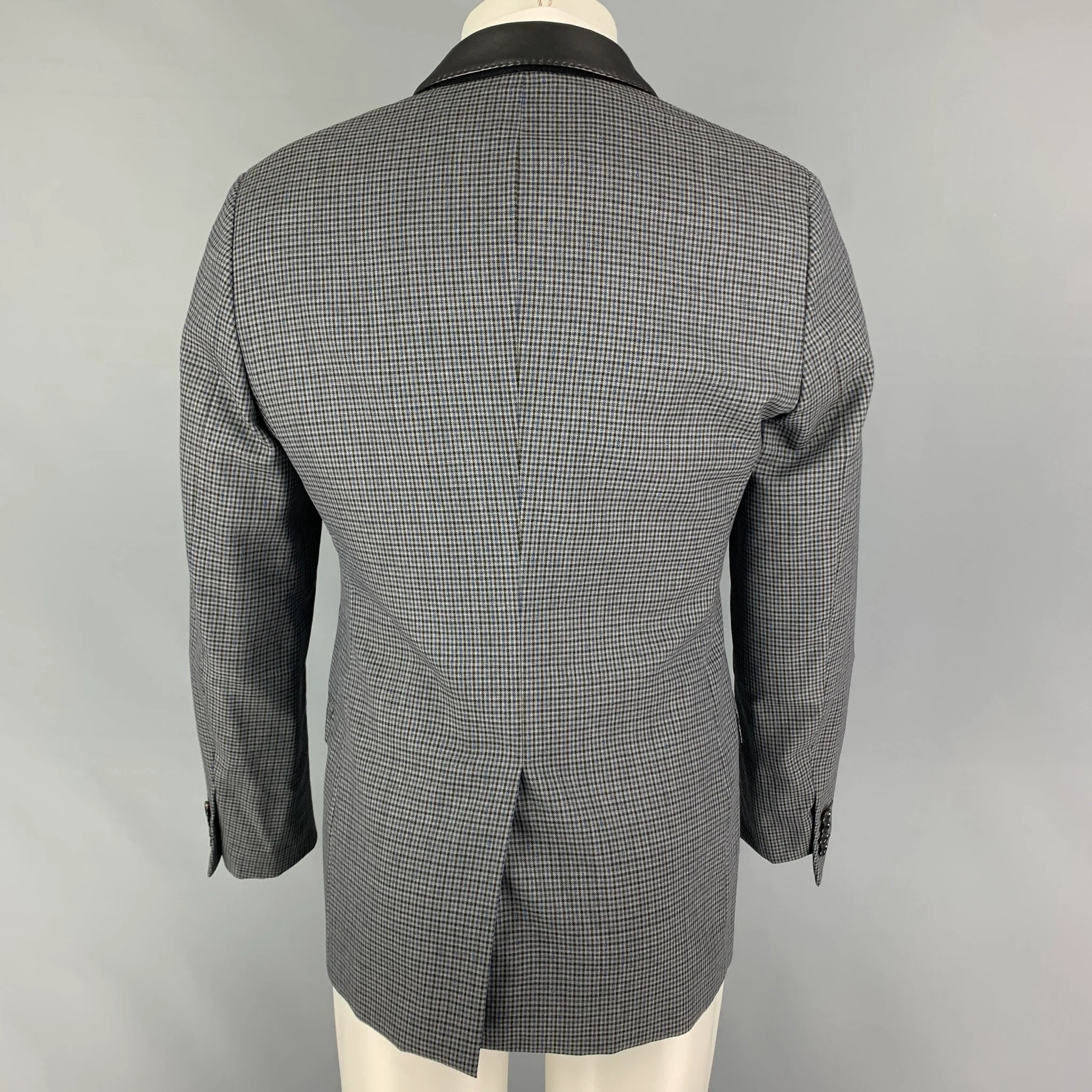 LANVIN Size 38 Grey Black Blue Plaid Wool Notch Lapel Sport Coat - Image 3
