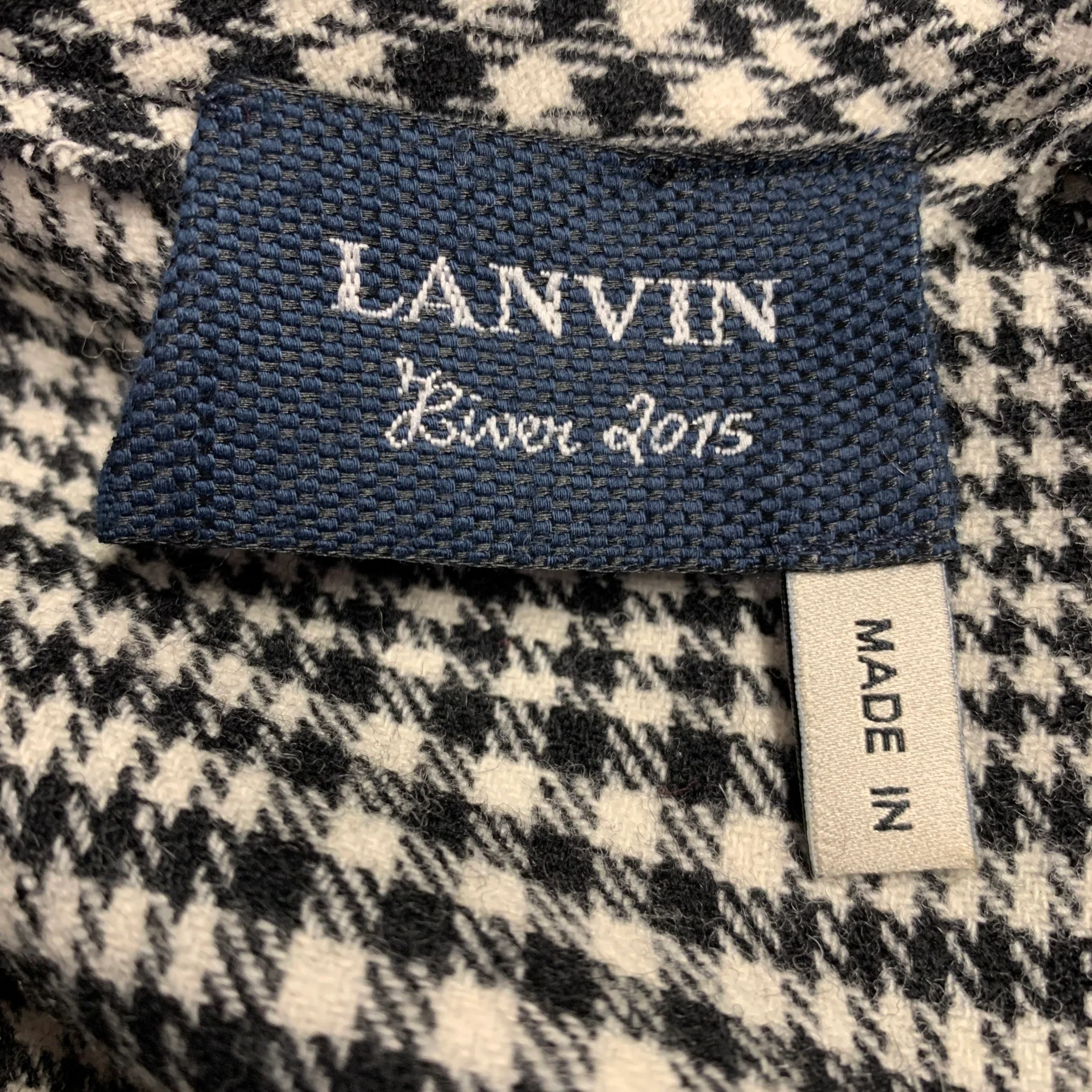 LANVIN Size 4 Black White Wool Blend Houndstooth Short Sleeve Dress - Image 6