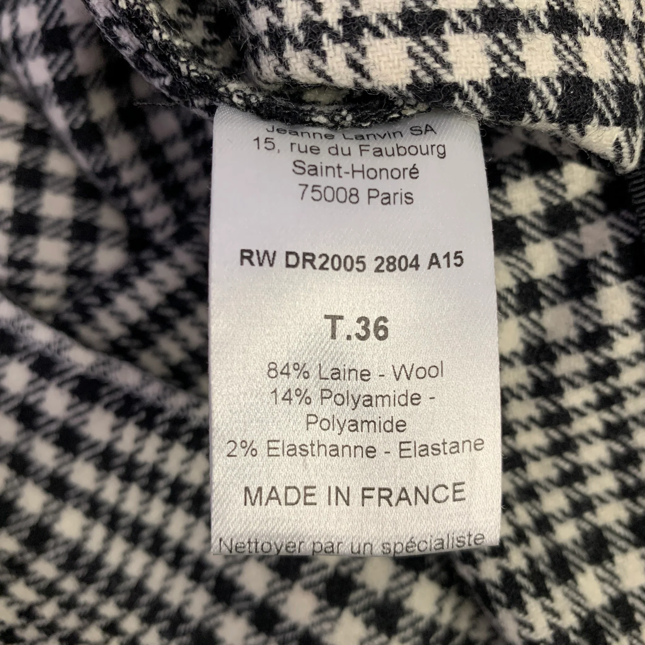 LANVIN Size 4 Black White Wool Blend Houndstooth Short Sleeve Dress - Image 7