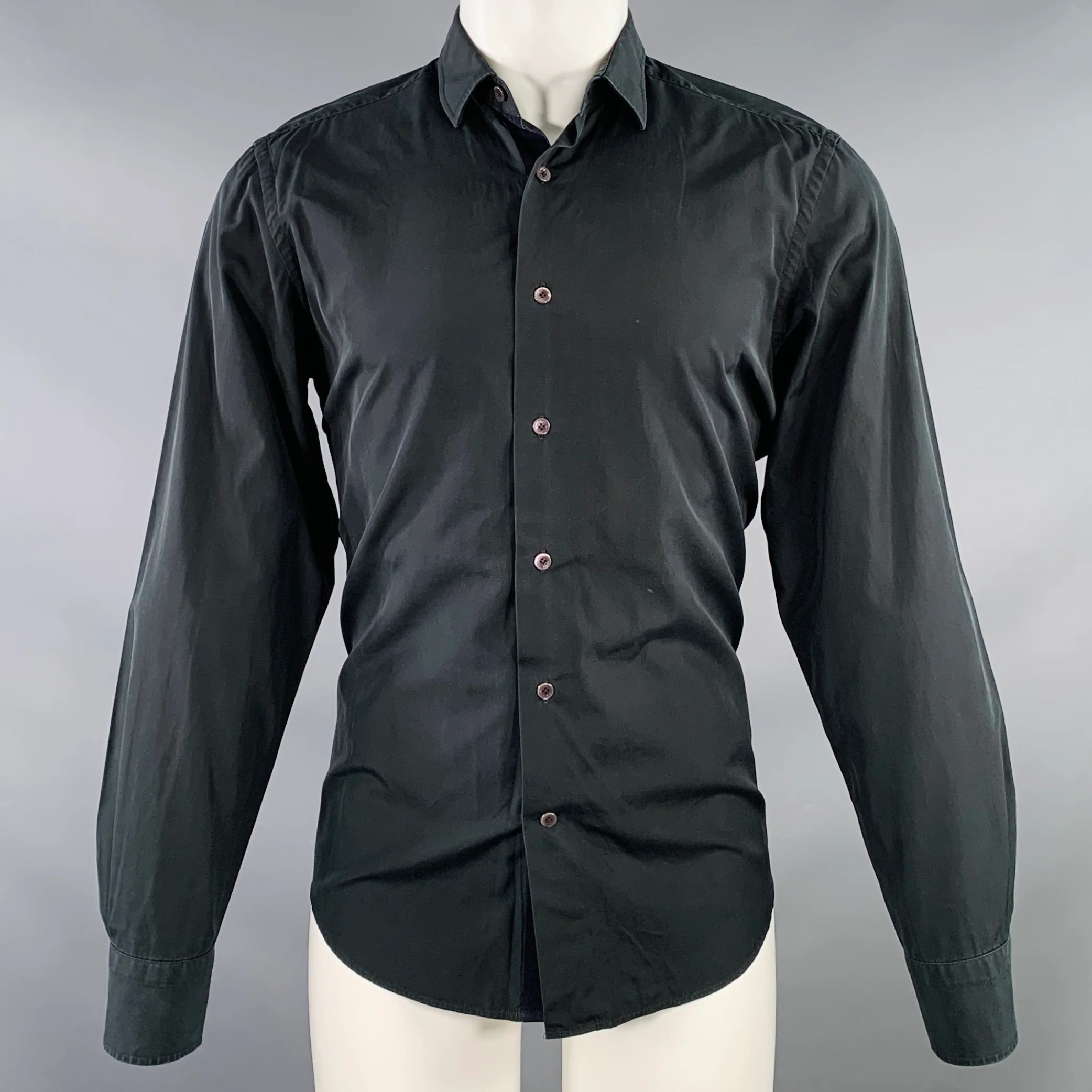 LANVIN Size 40 Black Cotton Spread Collar Long Sleeve Shirt