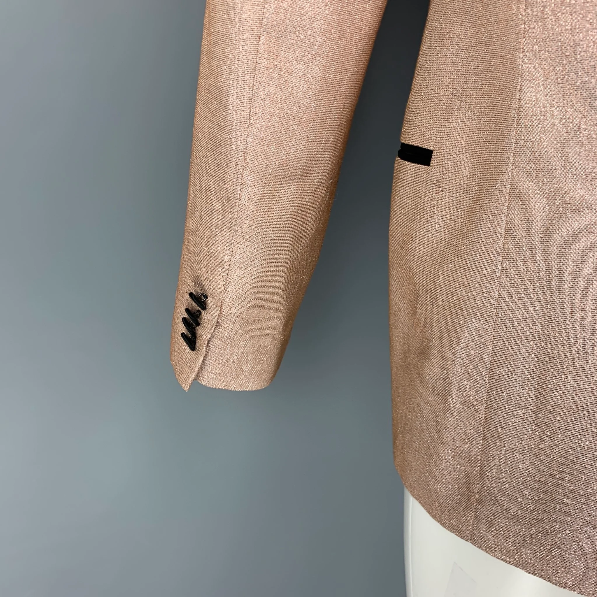 LANVIN Size 40 Pink Black Metallic Polyamide Blend Peak Lapel Sport Coat - Image 4