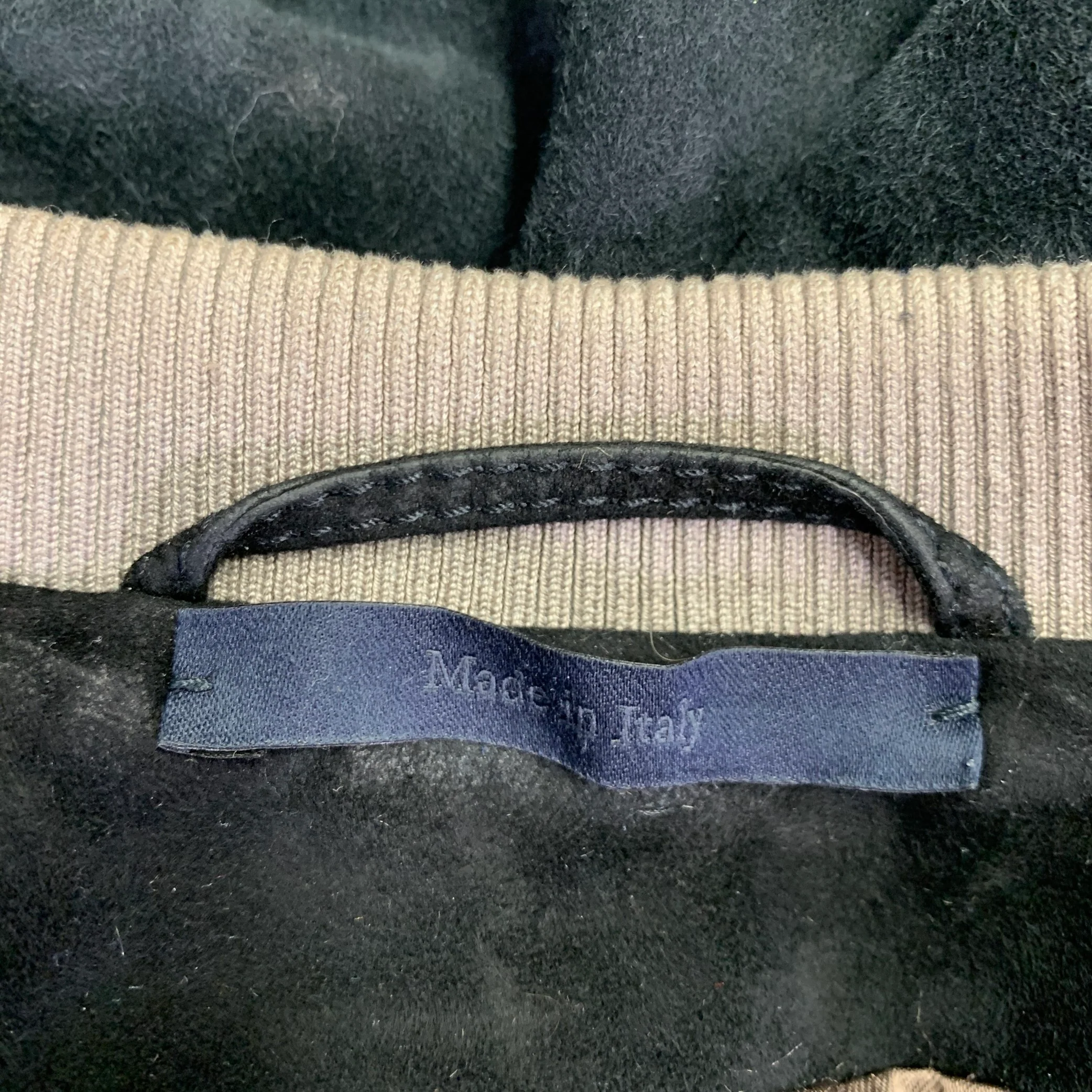 LANVIN Size 46 Black Blue Mixed Fabrics Lamb Suede Bomber Jacket - Image 5