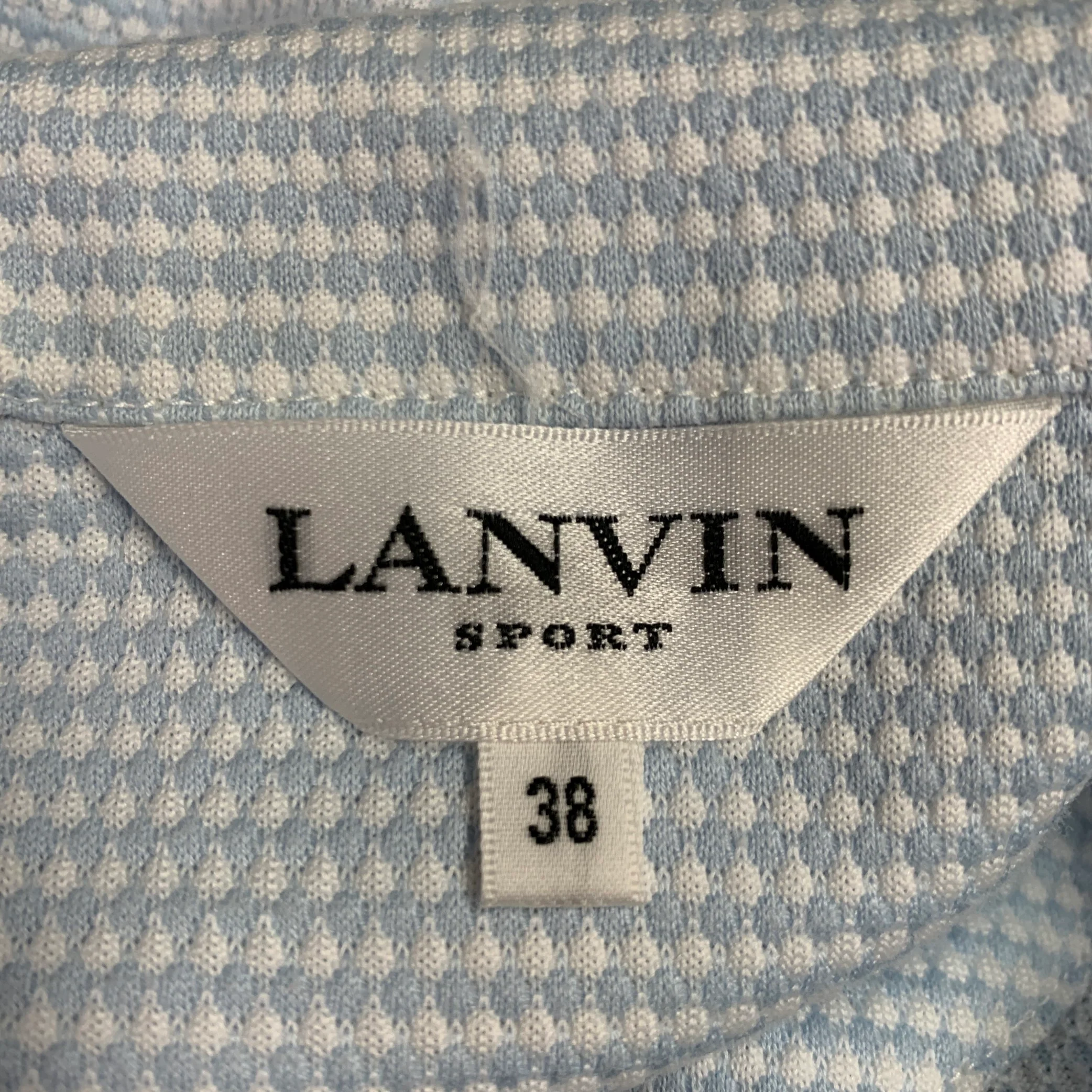 LANVIN Size 6 White Light Blue Cotton Blend Waffle Knit 1/4 Zip Casual Top - Image 6
