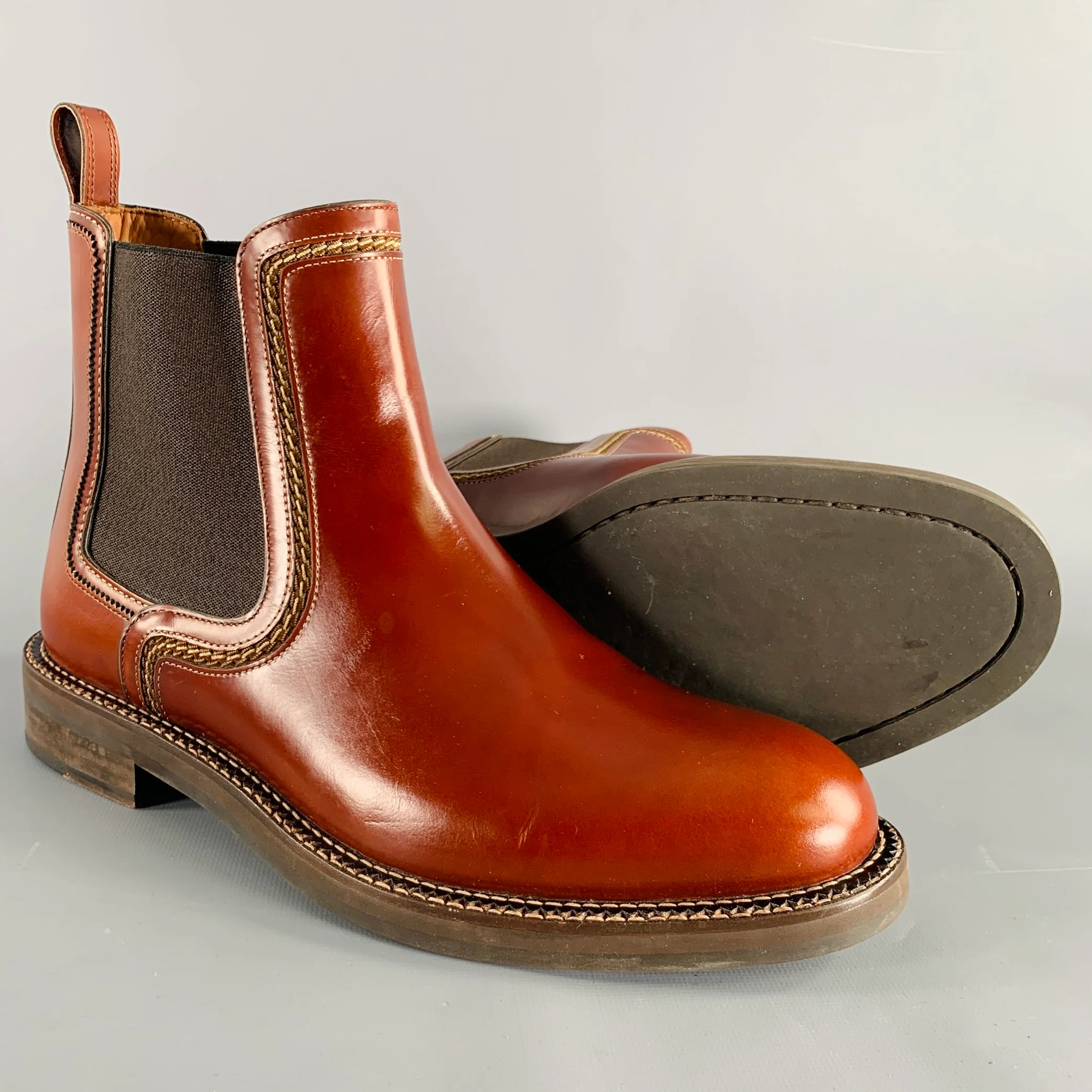 LANVIN Size 9 Cognac Brown Leather Pull On Boots - Image 5