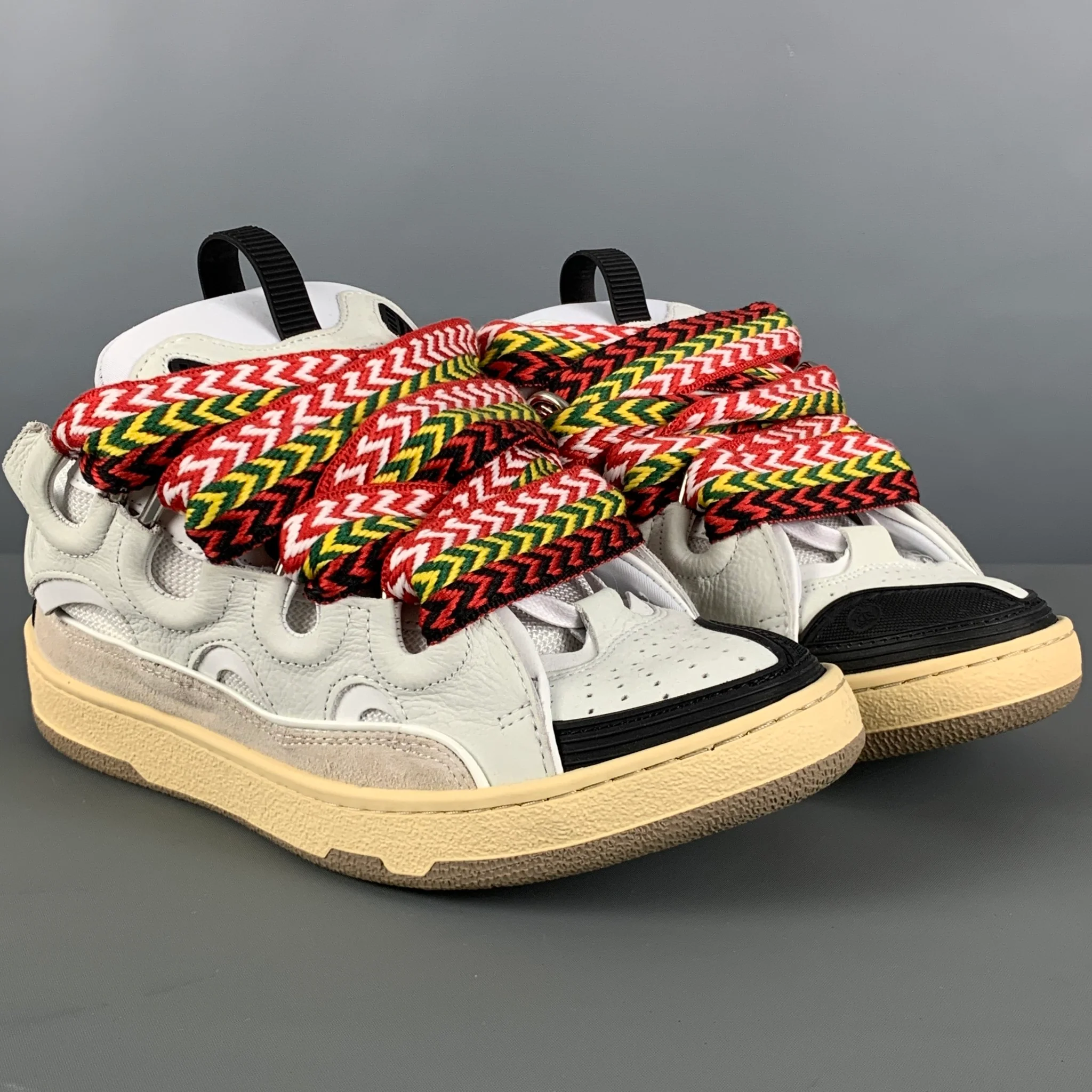LANVIN Size 9 White Black Leather Sneakers