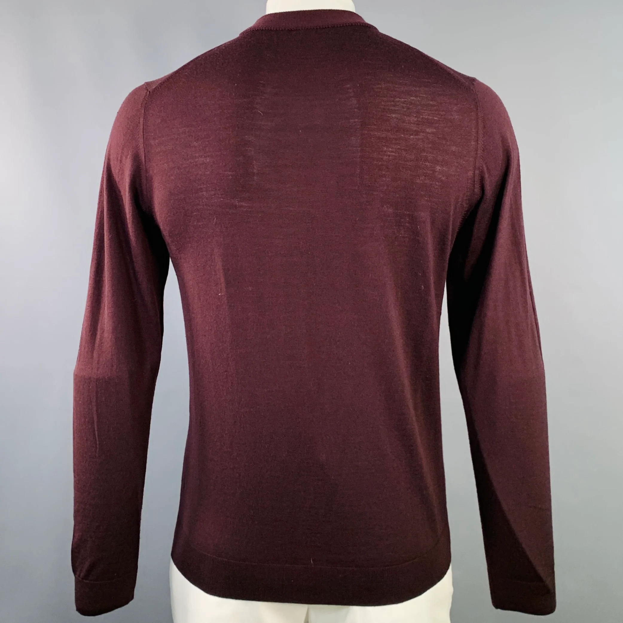 LANVIN Size L Burgundy Wool Blend V-Neck Pullover - Image 3